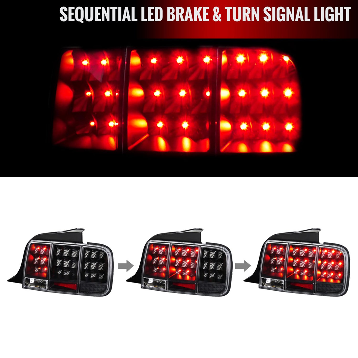 2005-2009 Ford Mustang Sequential LED Tail Lights Matte Black/Clear Lens