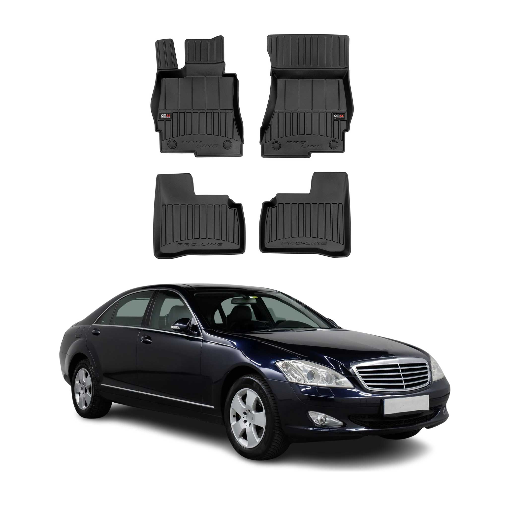 2007-2013 Mercedes S Class W221 SWB Premium Floor Mats Liners Full Set All Weather Heavy Duty Black