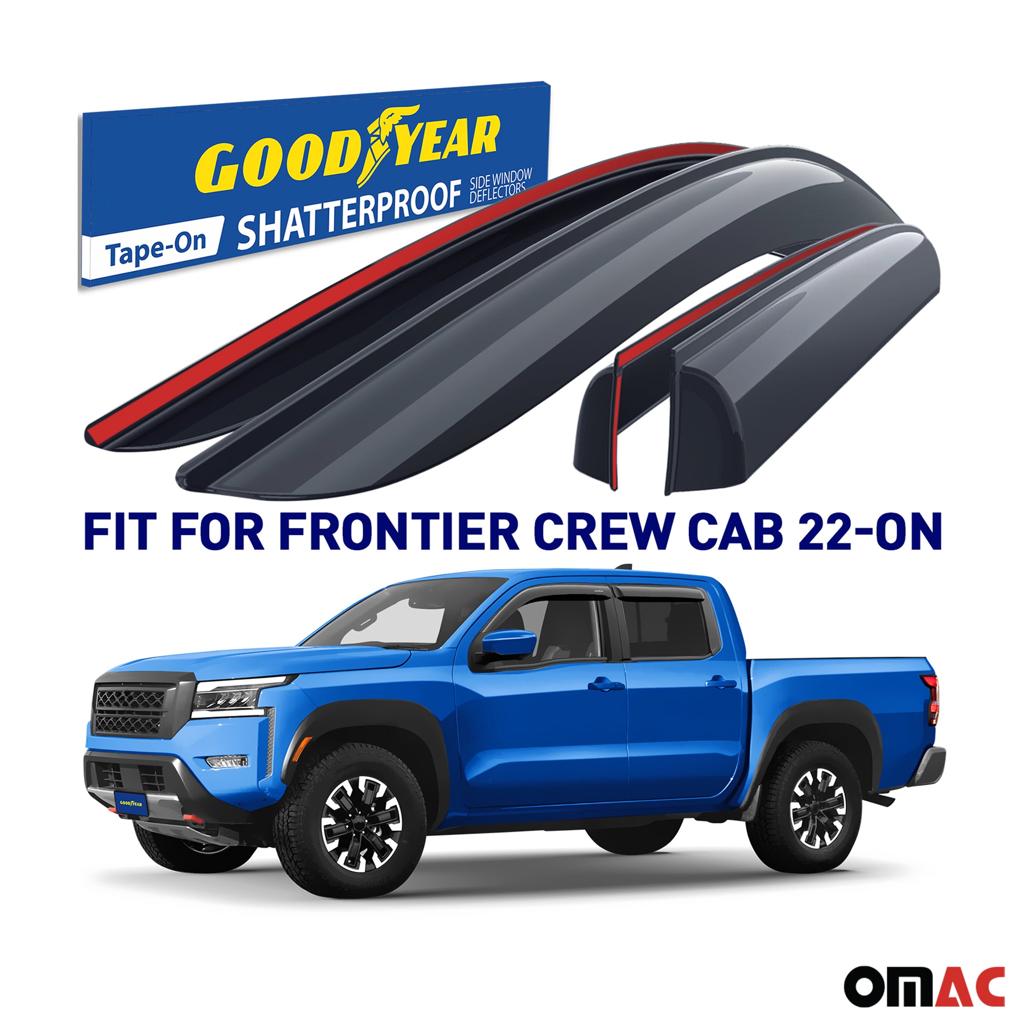 Goodyear Wind Deflectors for Nissan Frontier 2022-2025 Crew Cab Tape-On Smoke 4x