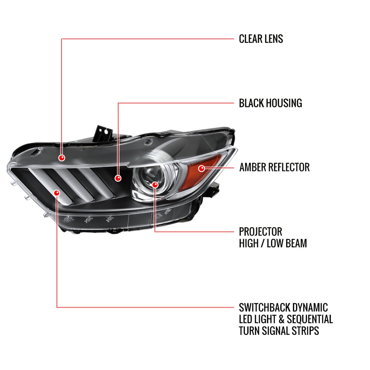 2015-2017 Ford Mustang HID/Xenon LED Turn Signal Projector Headlights Black