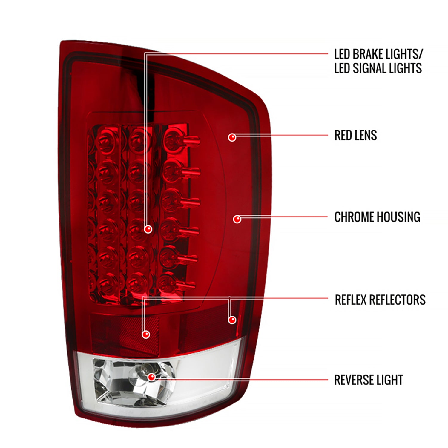 2002-2006 Dodge RAM LED Tail Lights Chrome Housing/Red Clear Lens