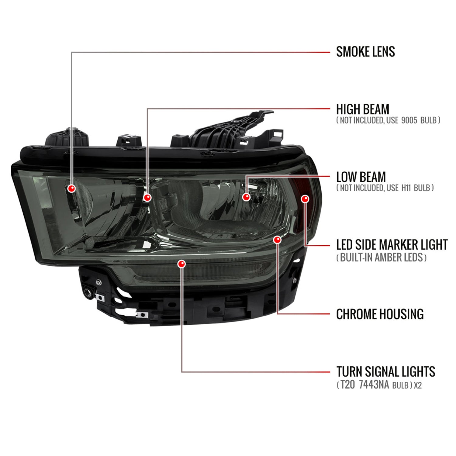 2019-2024 Dodge RAM 2500/3500/4500/5500 Factory Style Headlights Chrome/Smoke