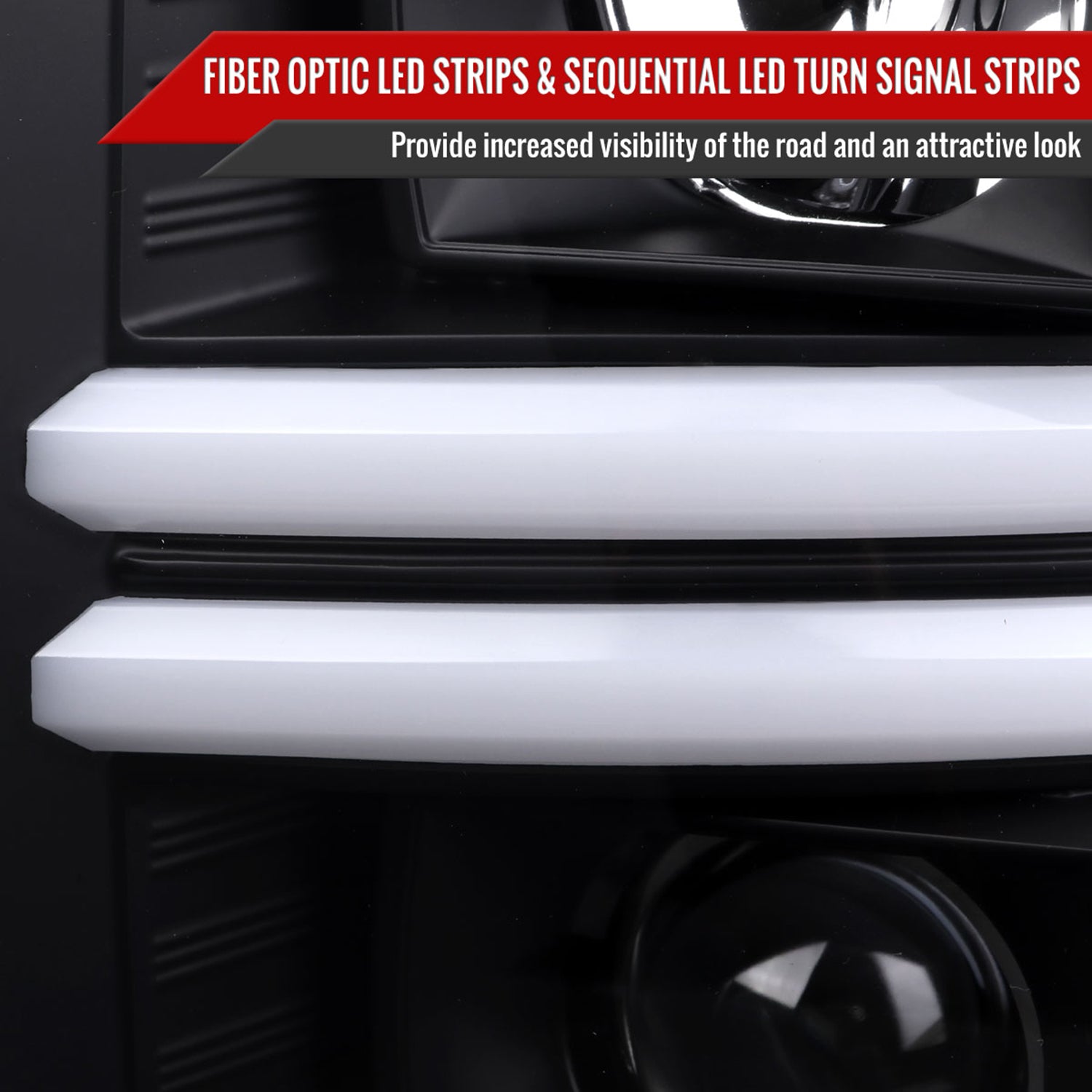 2008-2010 Ford F-250/350/450/550 LED Signal Bar Projector Headlights Black