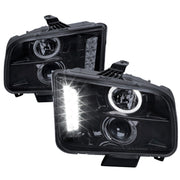 2005-2009 Ford Mustang Halo Projector Headlights LED Light Strip Black/Smoke
