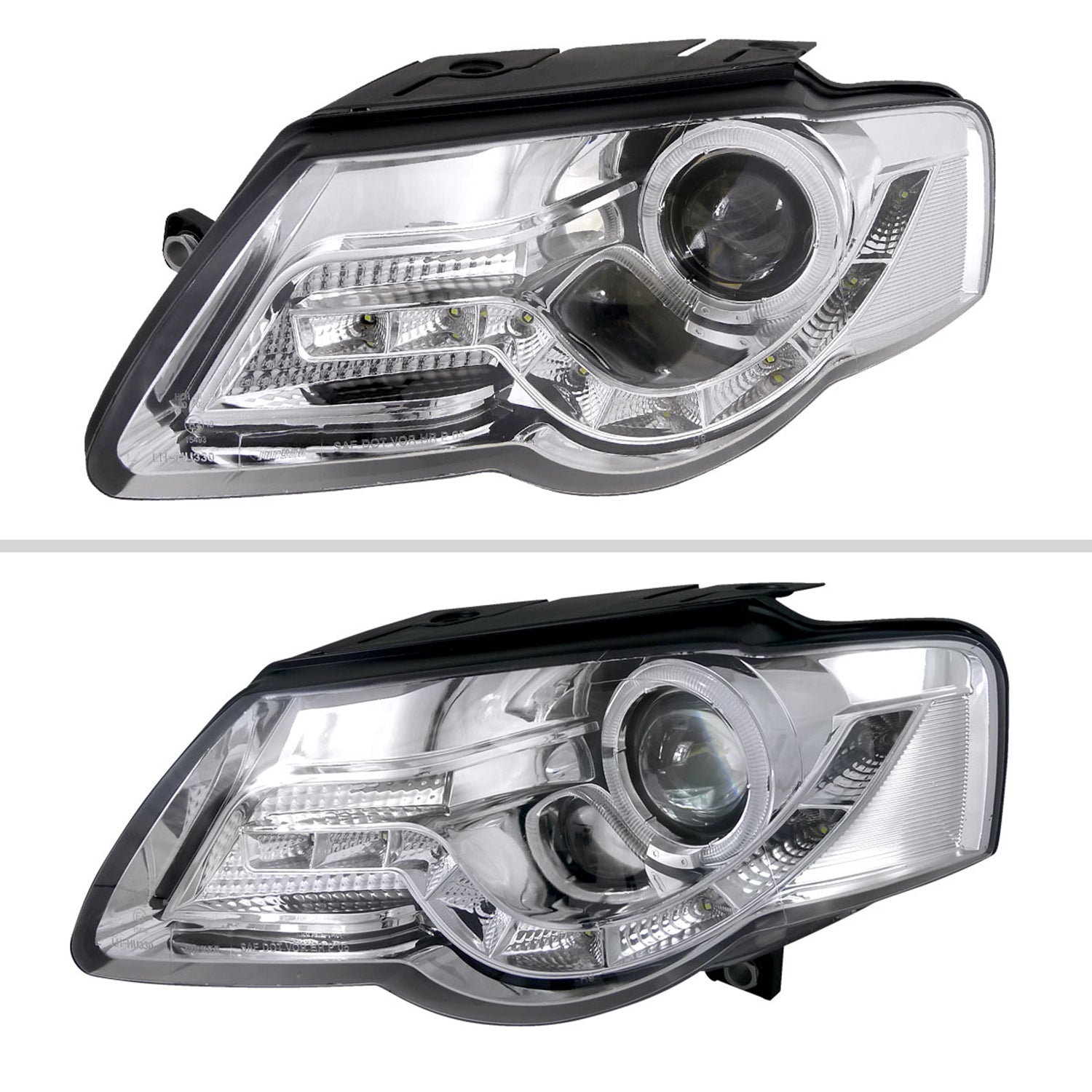2006-2010 VW Passat Halo Projector Headlights R8 LED Light Strip Chrome