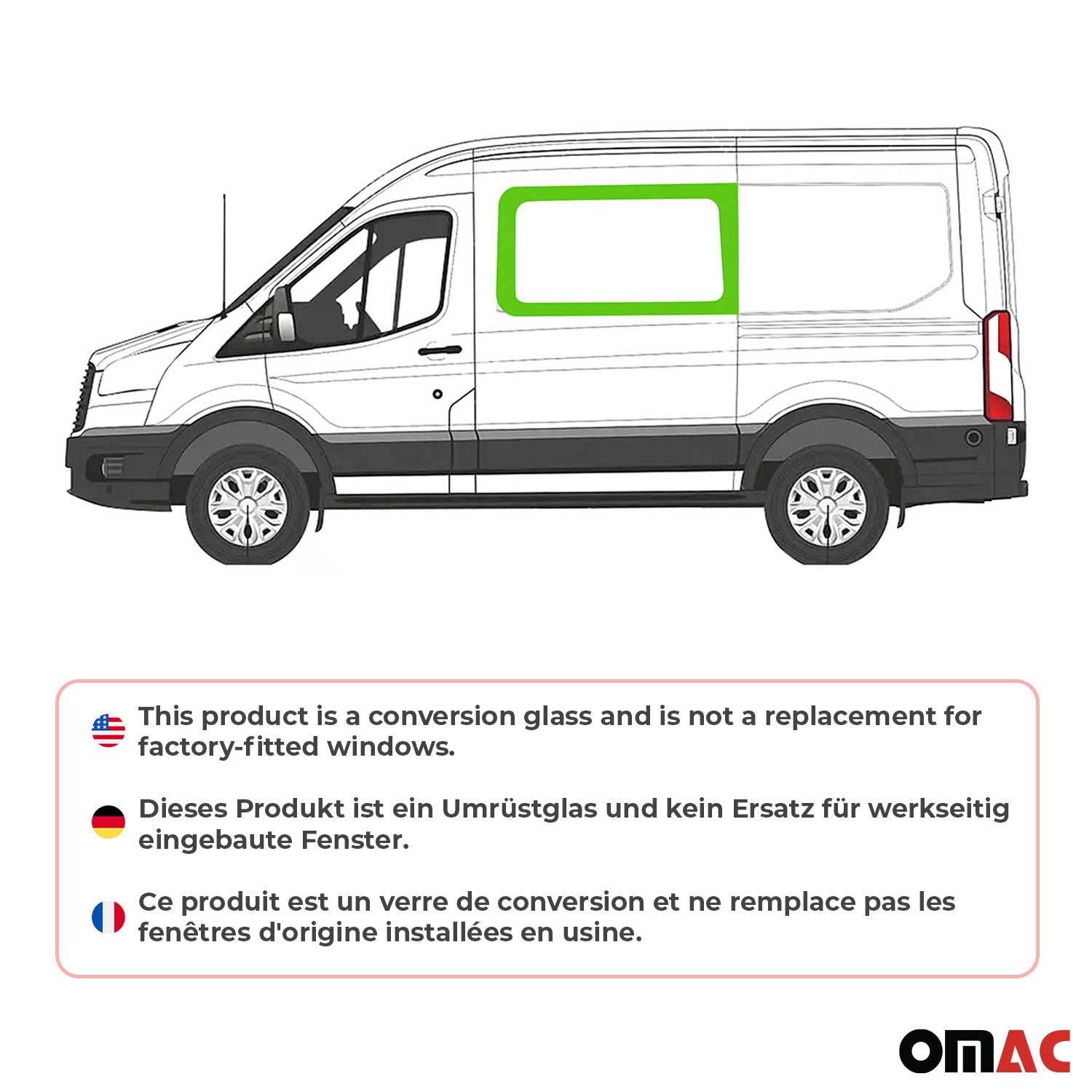 2015-2025 Ford Transit Window Glass Mid-High Roof Front Left Side L2 L3 L4