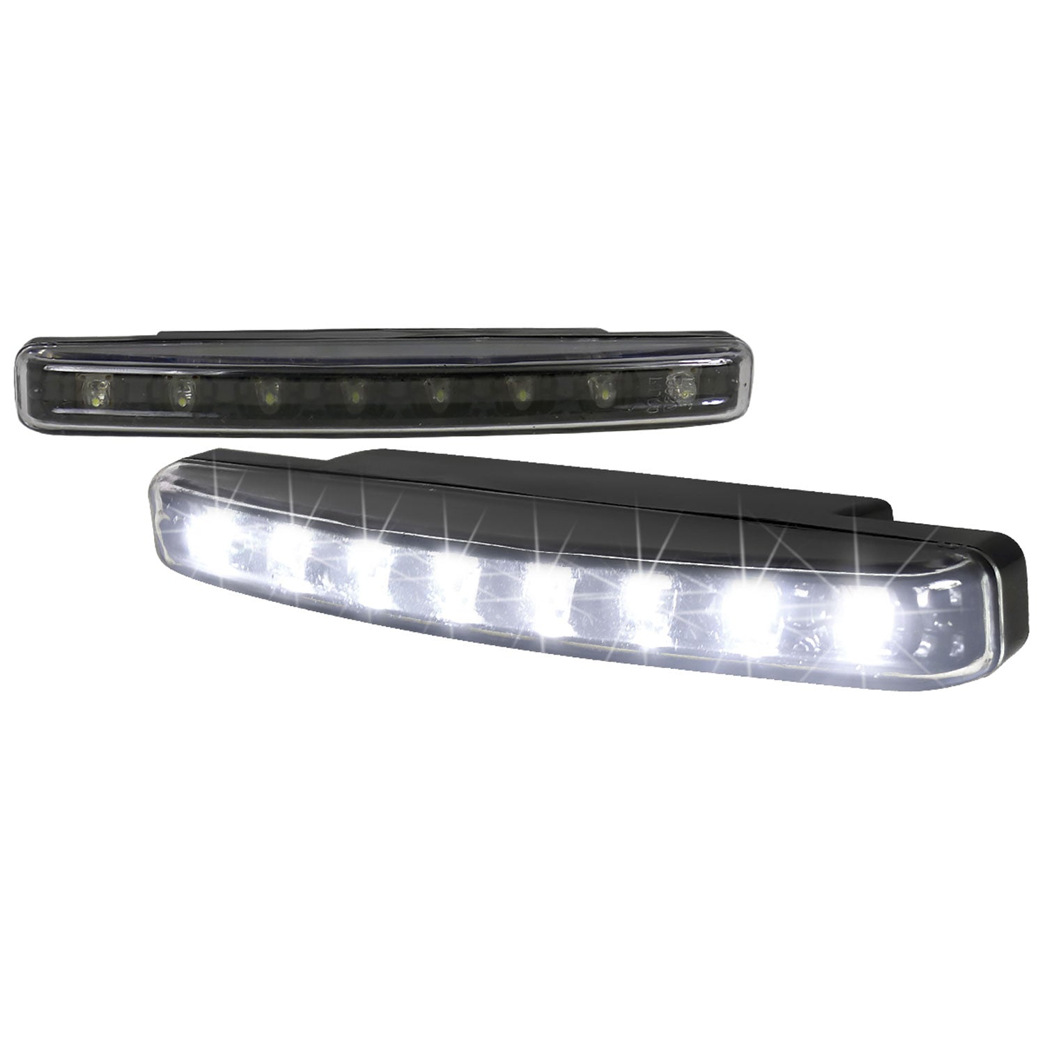 Universal 4W 8 LED 6000K Daytime Running Lights Matte Black Housing/Clear Lens