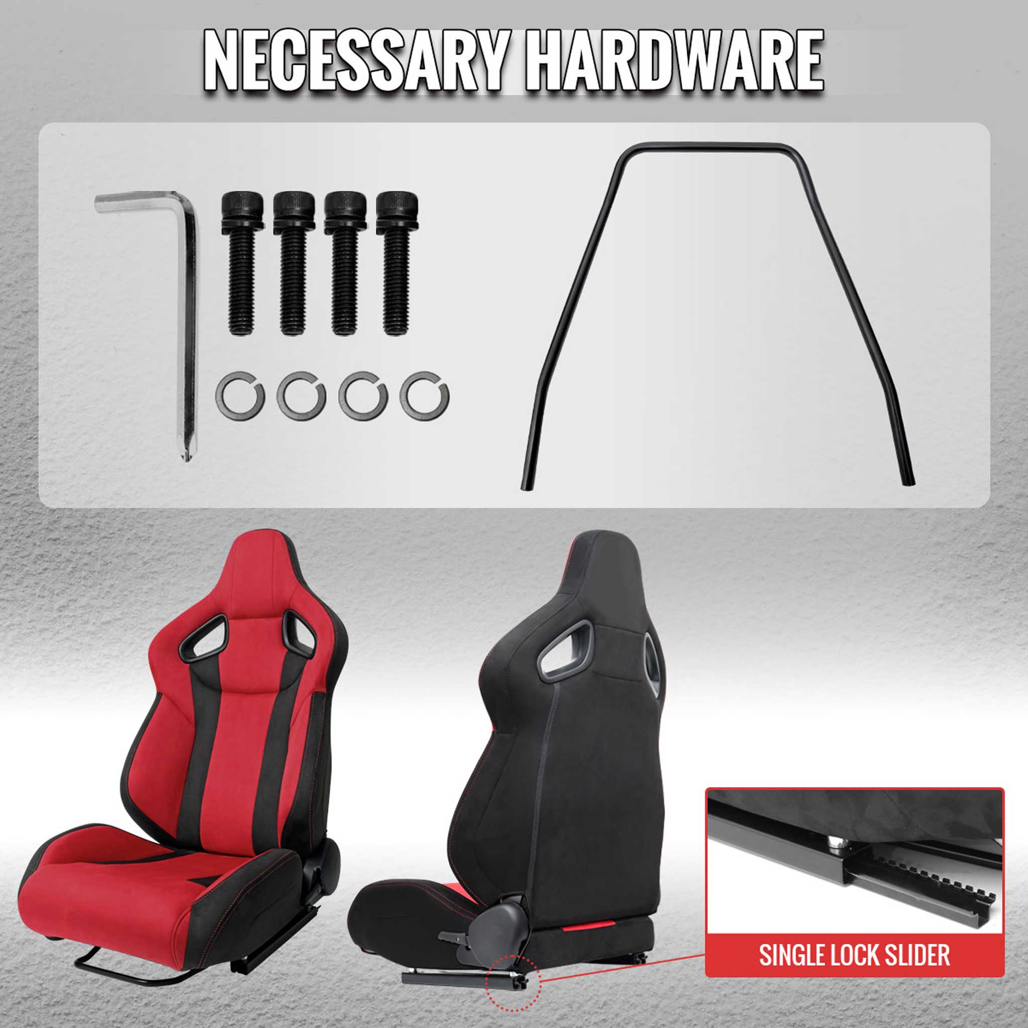 Universal Racing Seat Bright Red Black Suede With Double Red Stitch Left