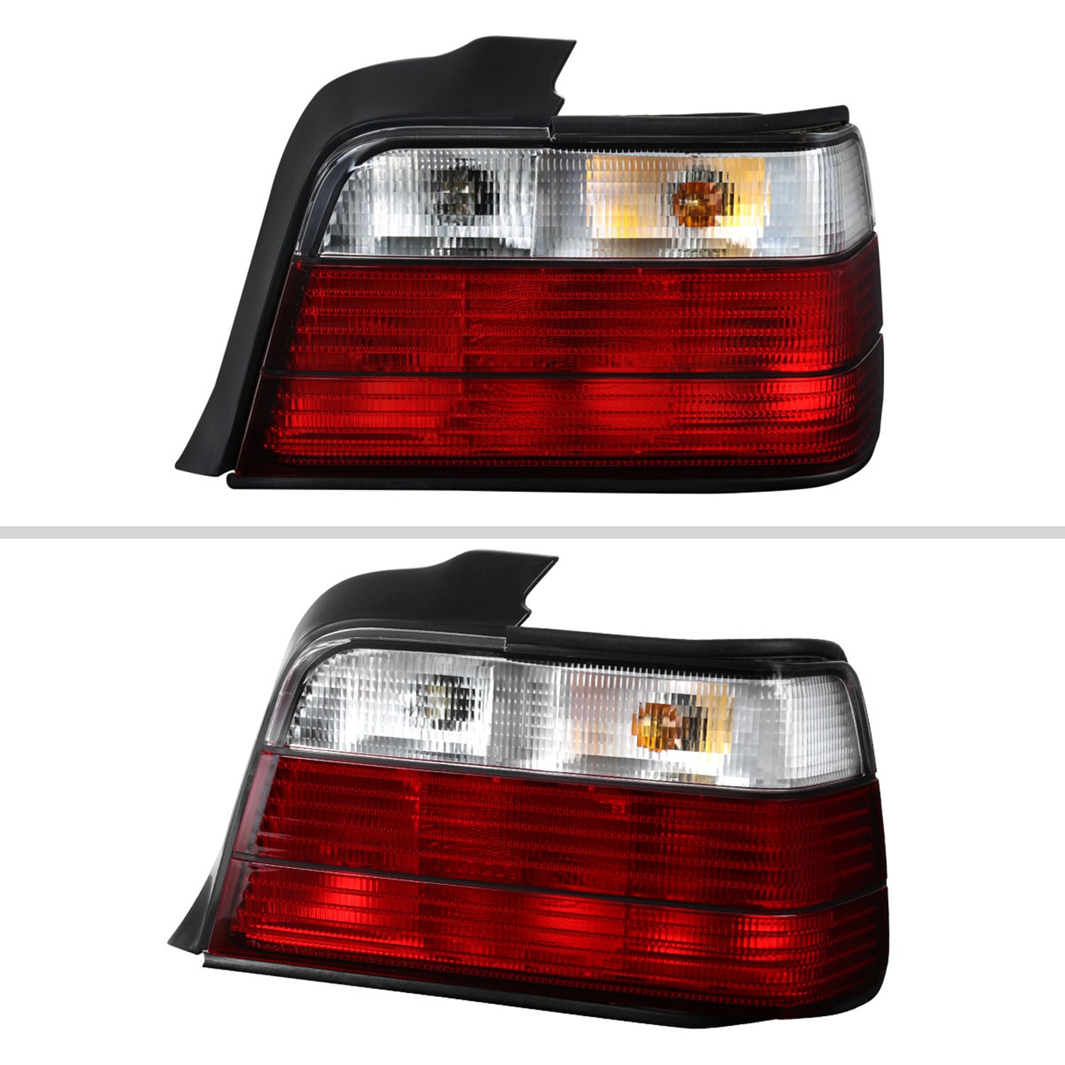 1992-1998 BMW E36 3 Series Sedan Tail Lights Chrome Housing/Red Clear Lens