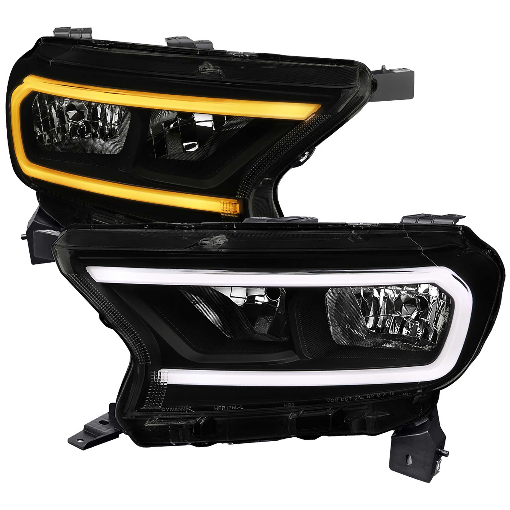 For Ford Ranger XL XLT 2019-2023 Factory Style Headlights LED Bar Turn Signal Glossy Black Housing Smoked Lens