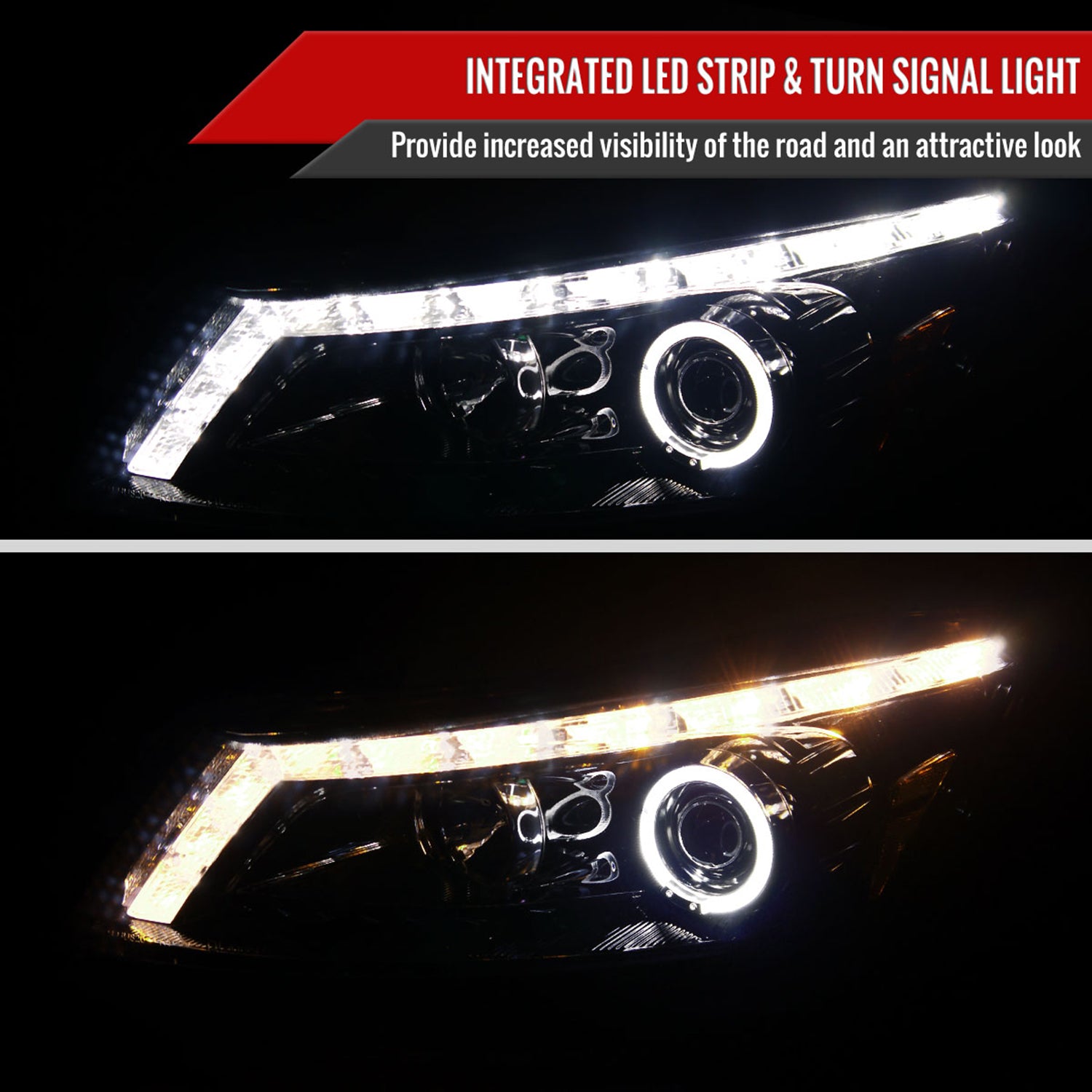 2008-2012 Honda Accord Sedan Single Halo Headlights LED Light&LED Signal Smoke