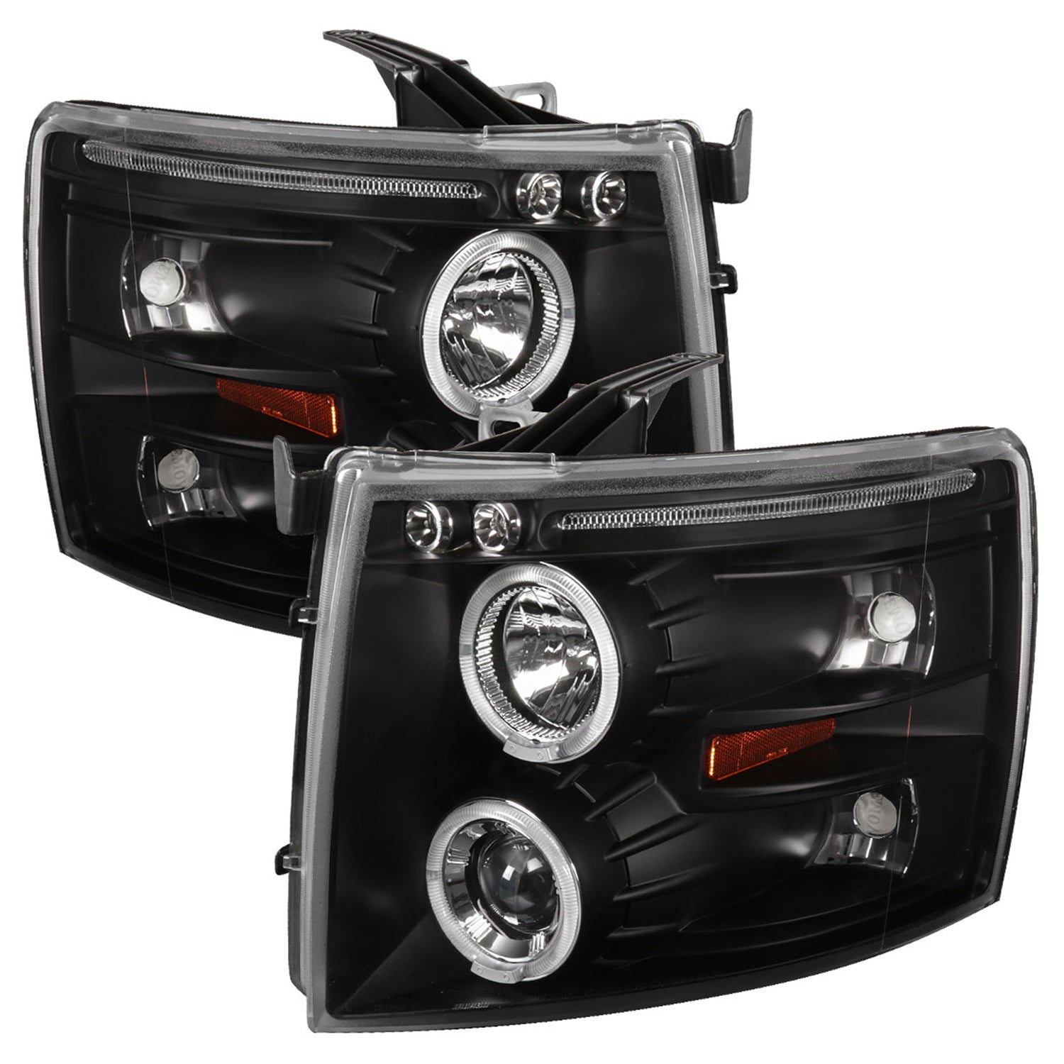 2007-2013 Chevy Silverado 1500 2500HD 3500HD Dual Halo Headlights Matte Black