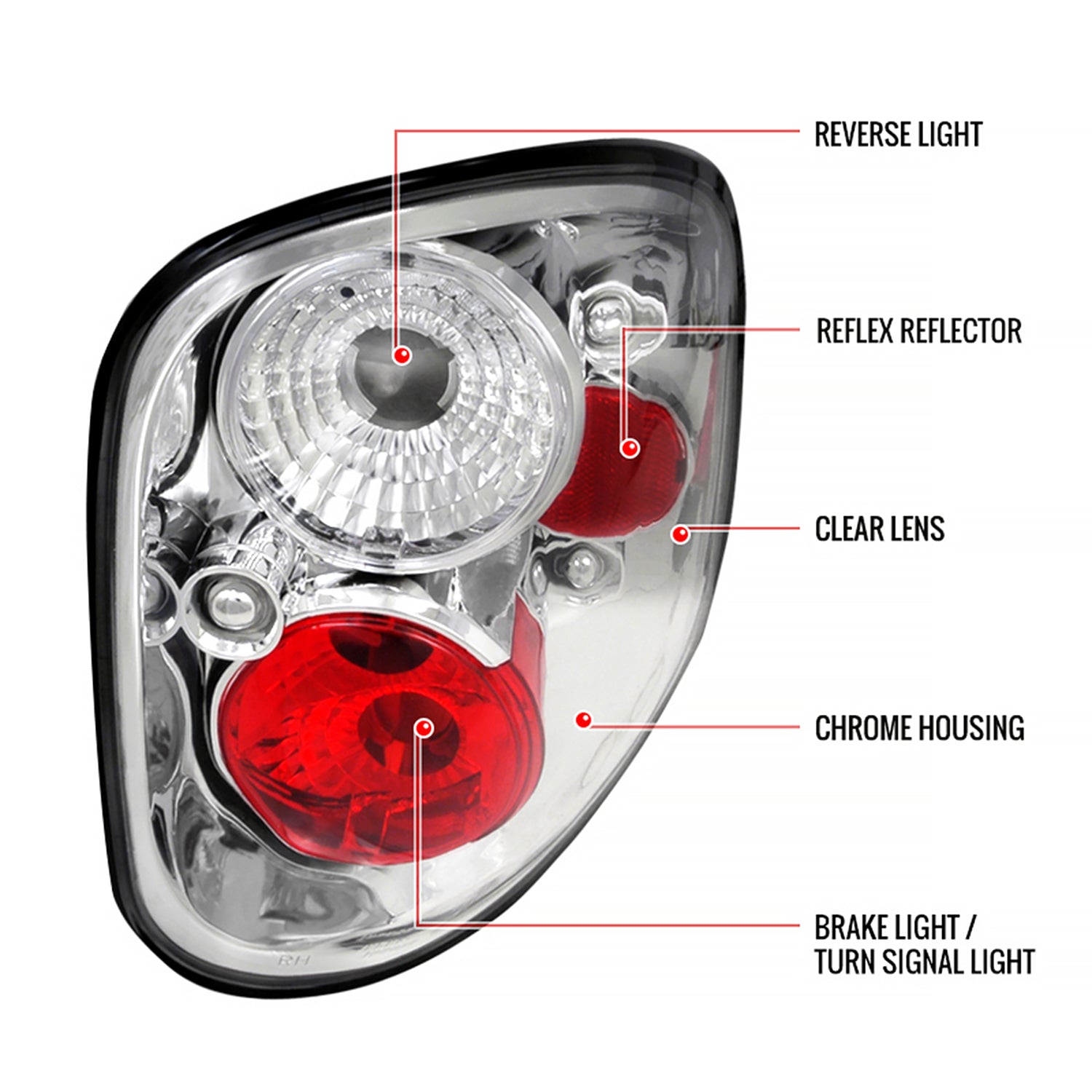 1997-2004 Ford F-150 Flareside Tail Lights Chrome Housing/Clear Lens