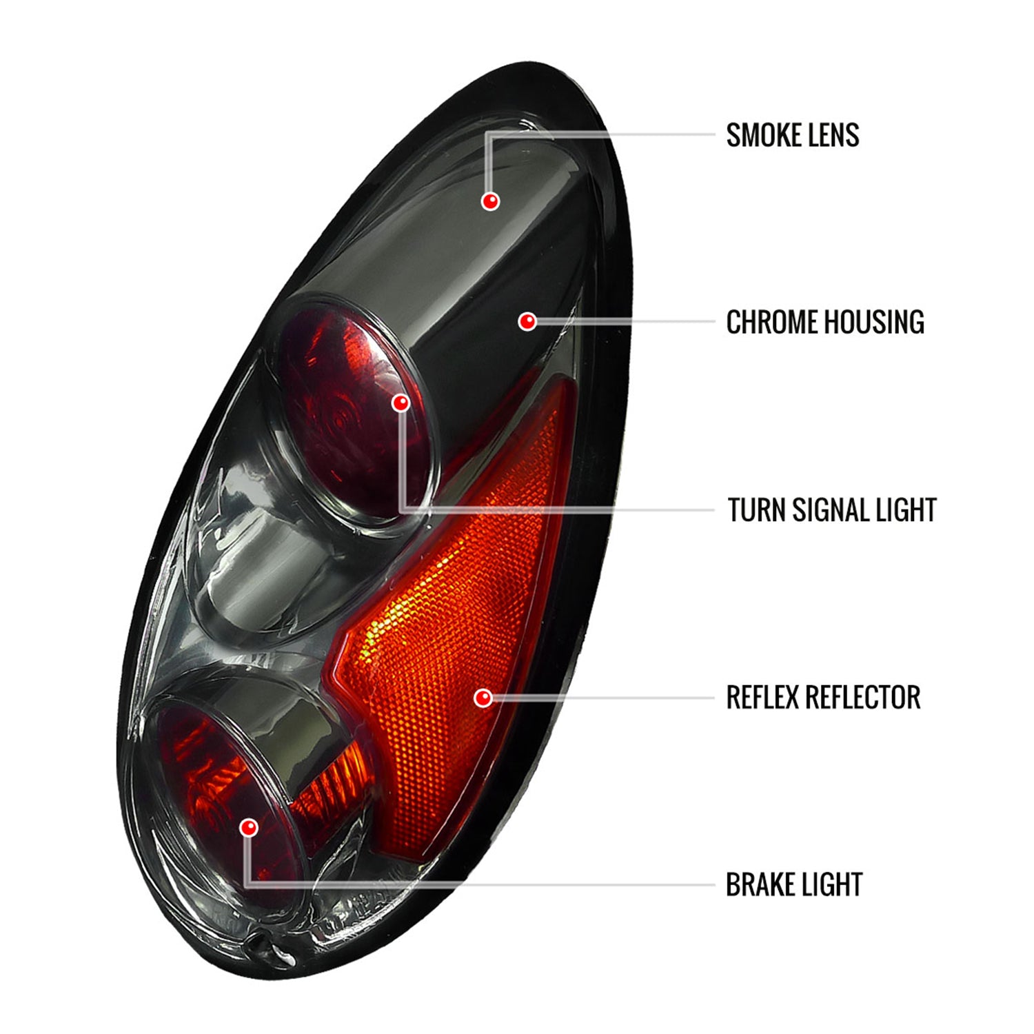 2001-2005 Chrysler PT Cruiser Tail Lights Chrome Housing/Smoke Lens