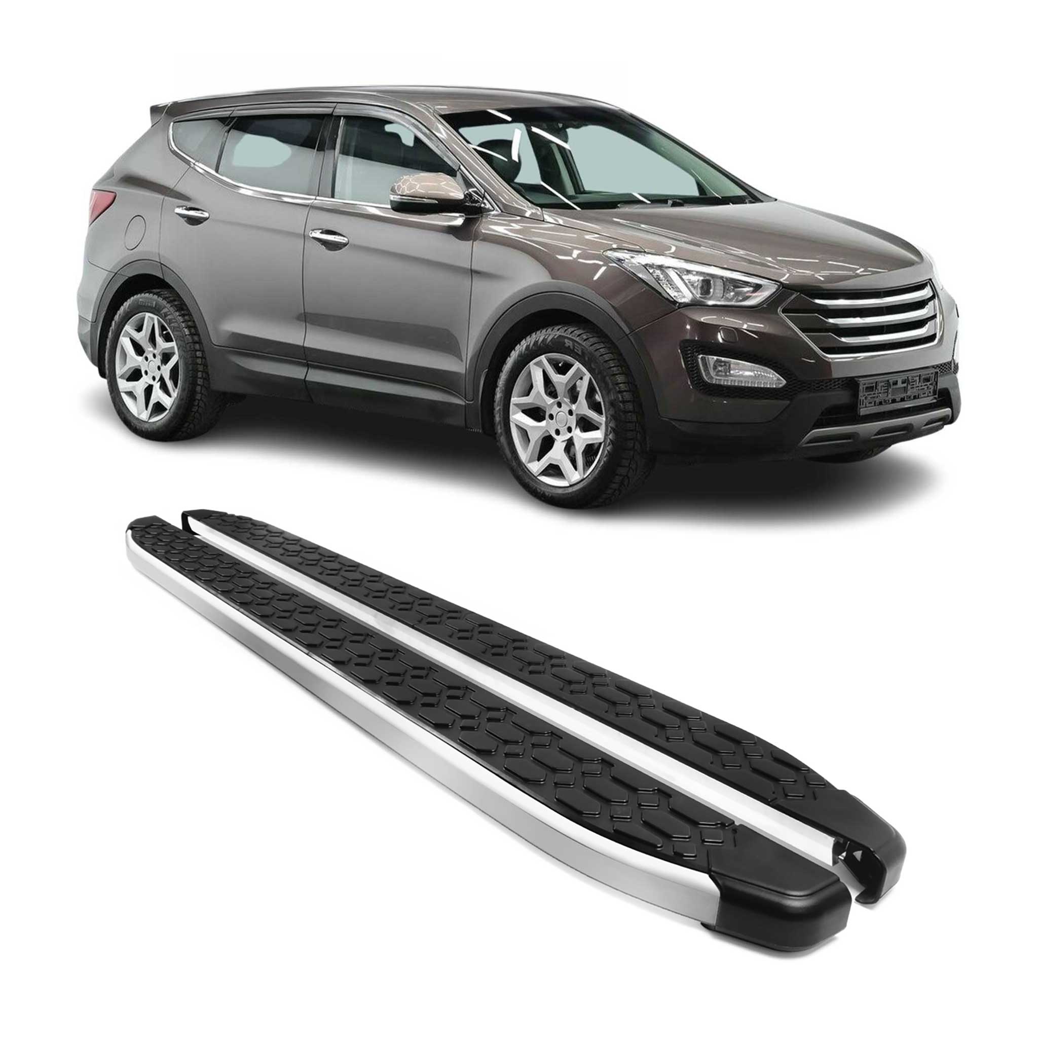 2013-2018 Hyundai Santa Fe Running Boards Side Steps Silver & Black