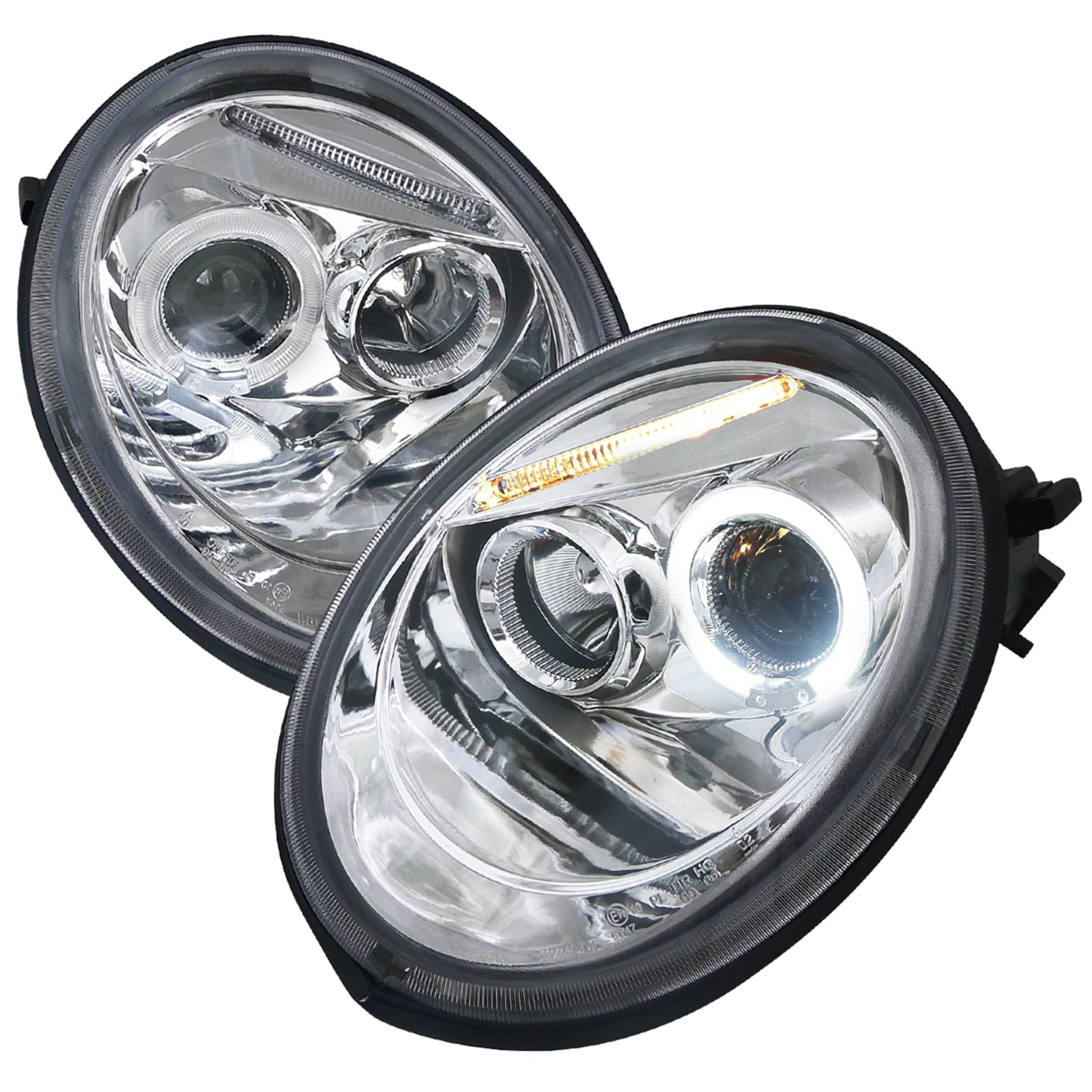 1998-2005 VW Beetle Halo Projector Headlights Chrome/Clear Lens