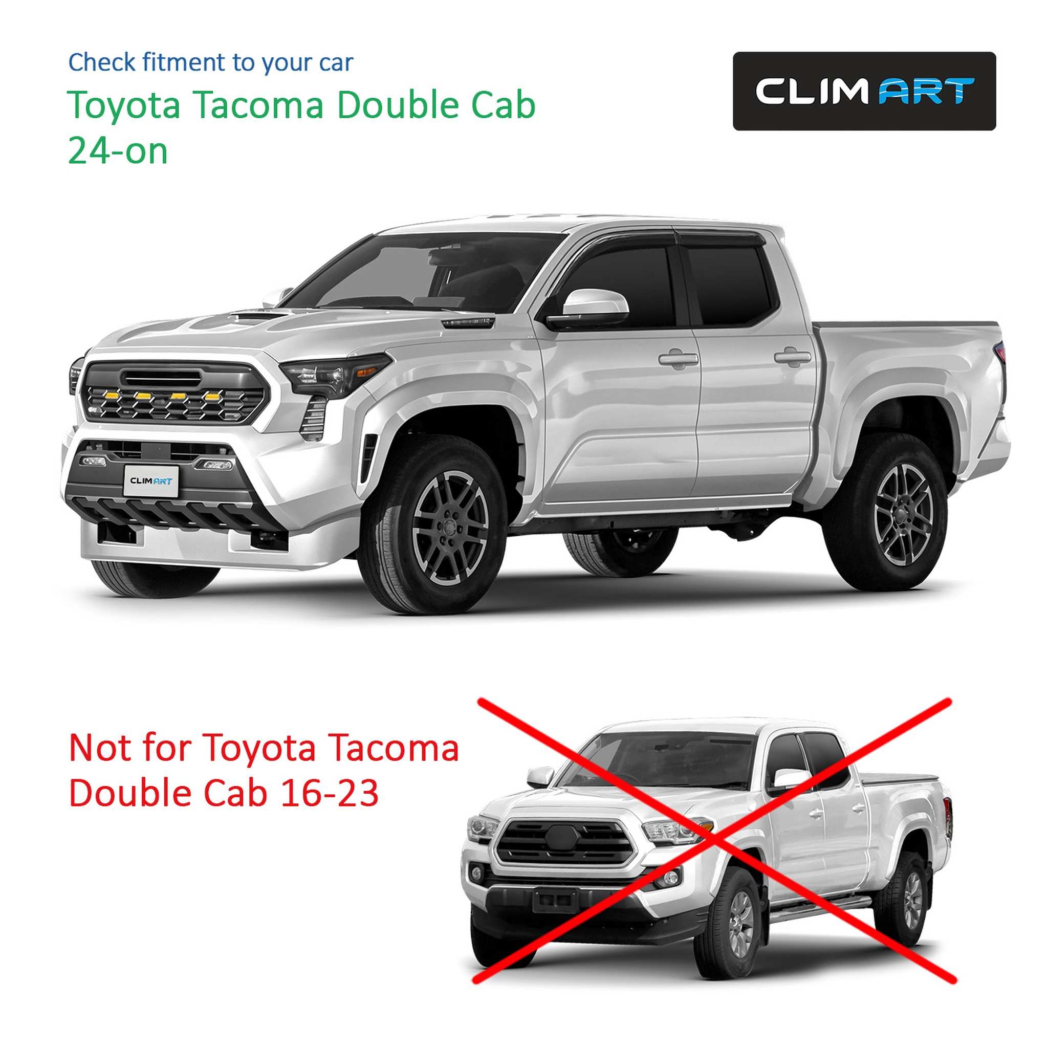 Clim Art Wind Deflectors for Toyota Tacoma Double Cab 2024-2026 Dark Smoke 4Pcs
