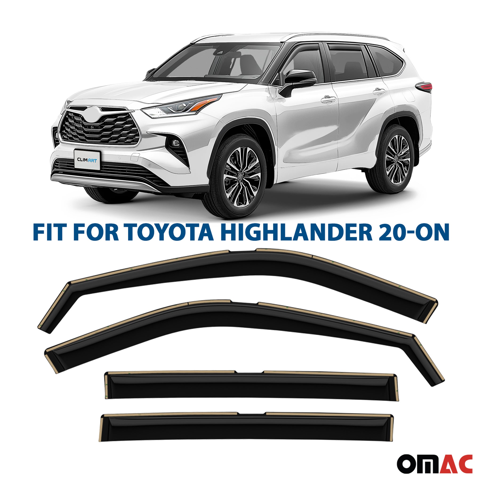 Clim Art Wind Deflectors for Toyota Highlander 2020-2025 Shatterproof 4 Pcs