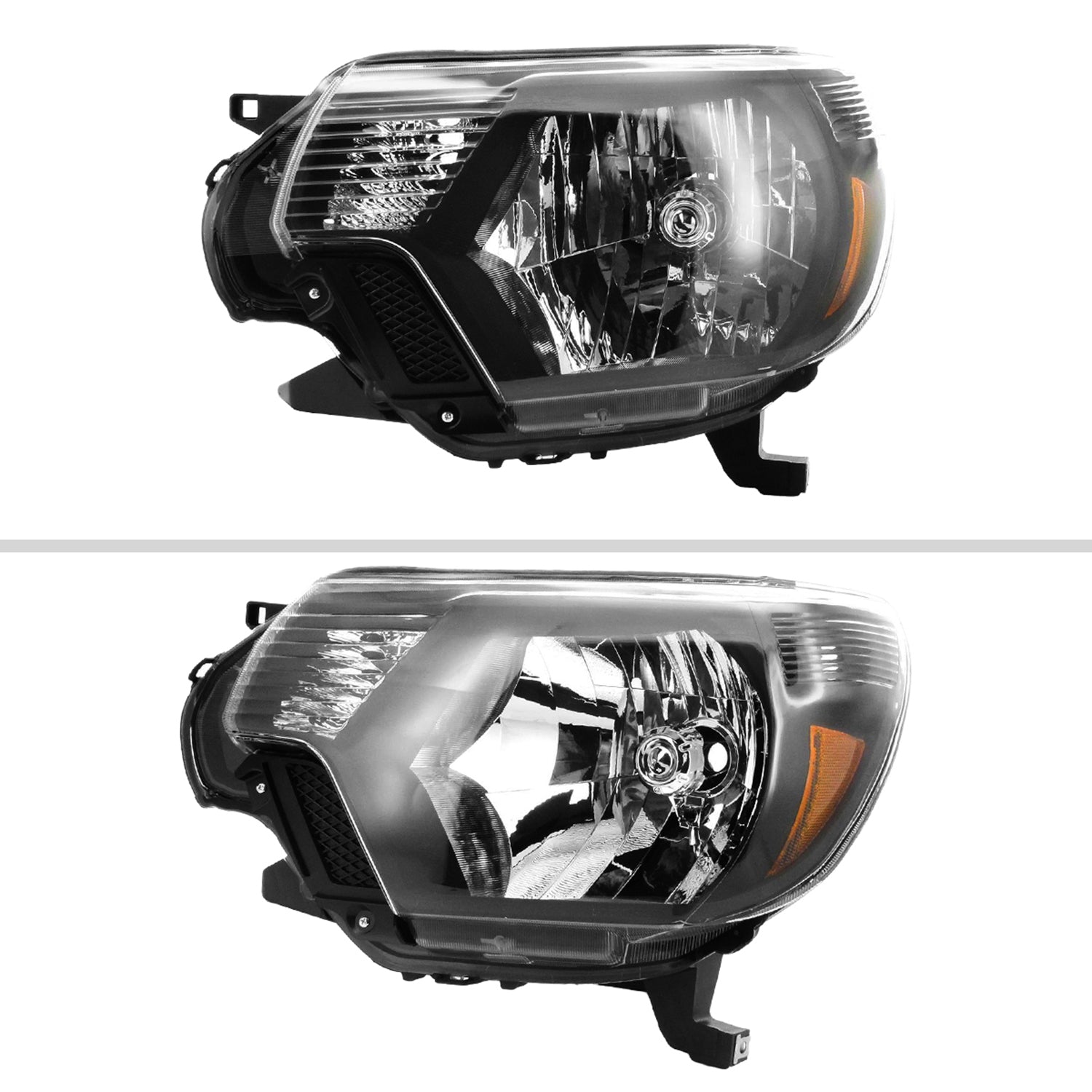 2012-2015 Toyota Tacoma Factory Headlights w/Amber Reflectors Matt Black/Clear