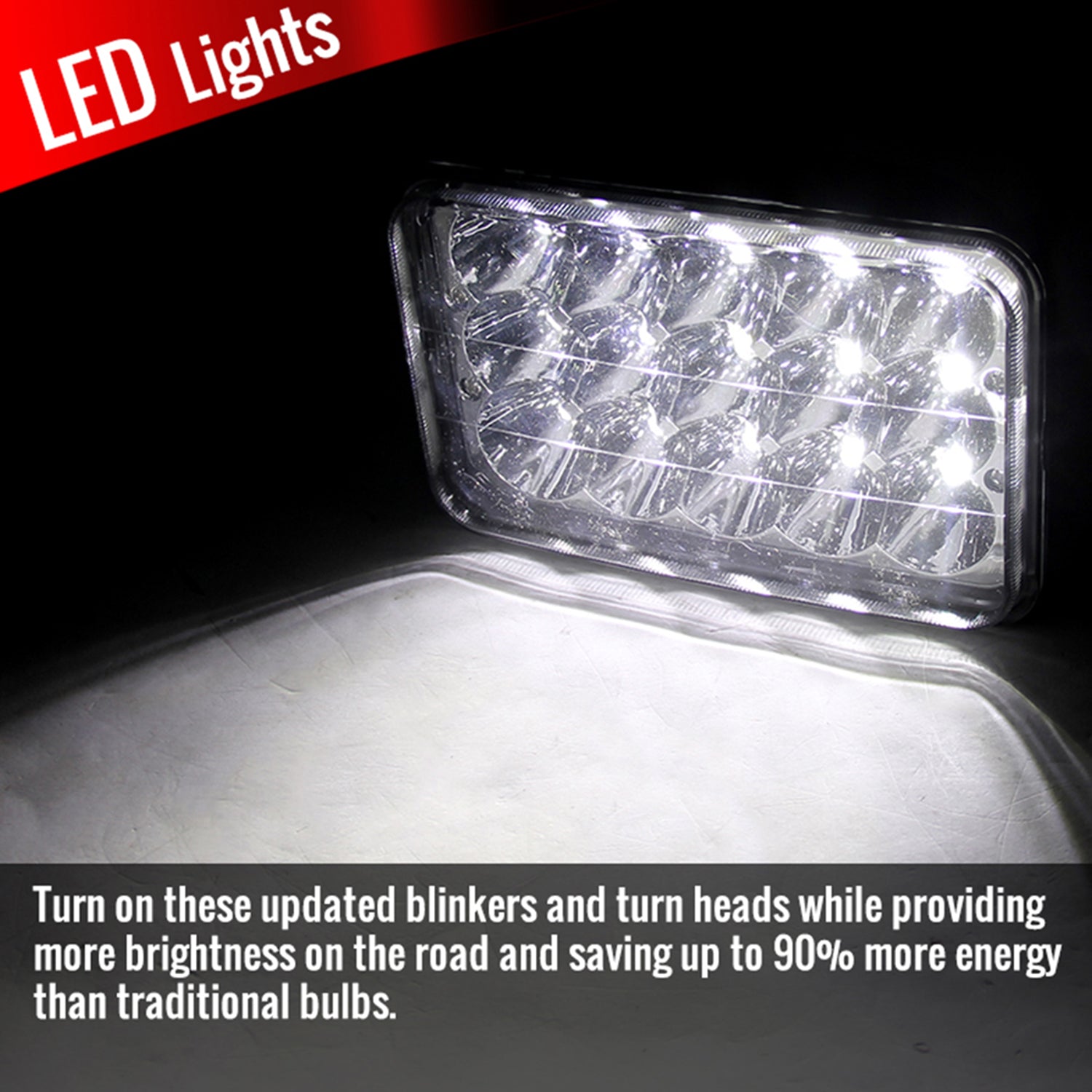 Universal 4"x6" 15-LED Sealed Beam Headlights w/ H4 Plug Black Alu Housing/PMMA