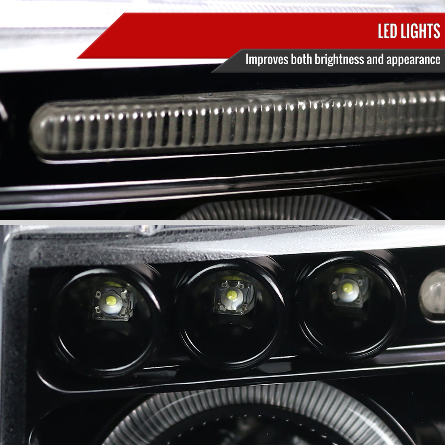 1994-2001 Dodge RAM 1500 2500 3500 Dual Halo Projector Headlights Jet Black
