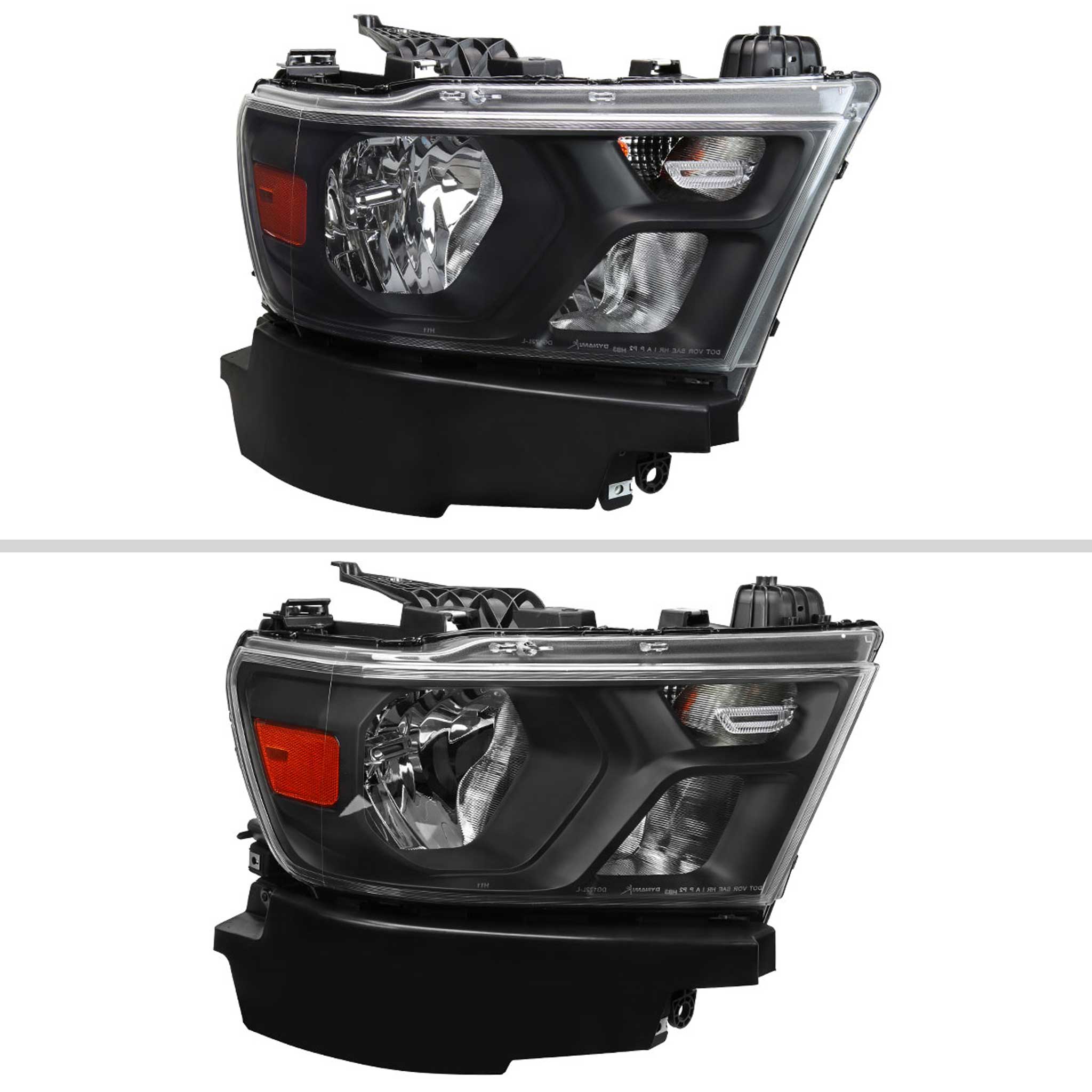 For Dodge RAM 1500 2019-2024 Factory Style Crystal Headlight Passenger Side Only Black Housing Clear Lens