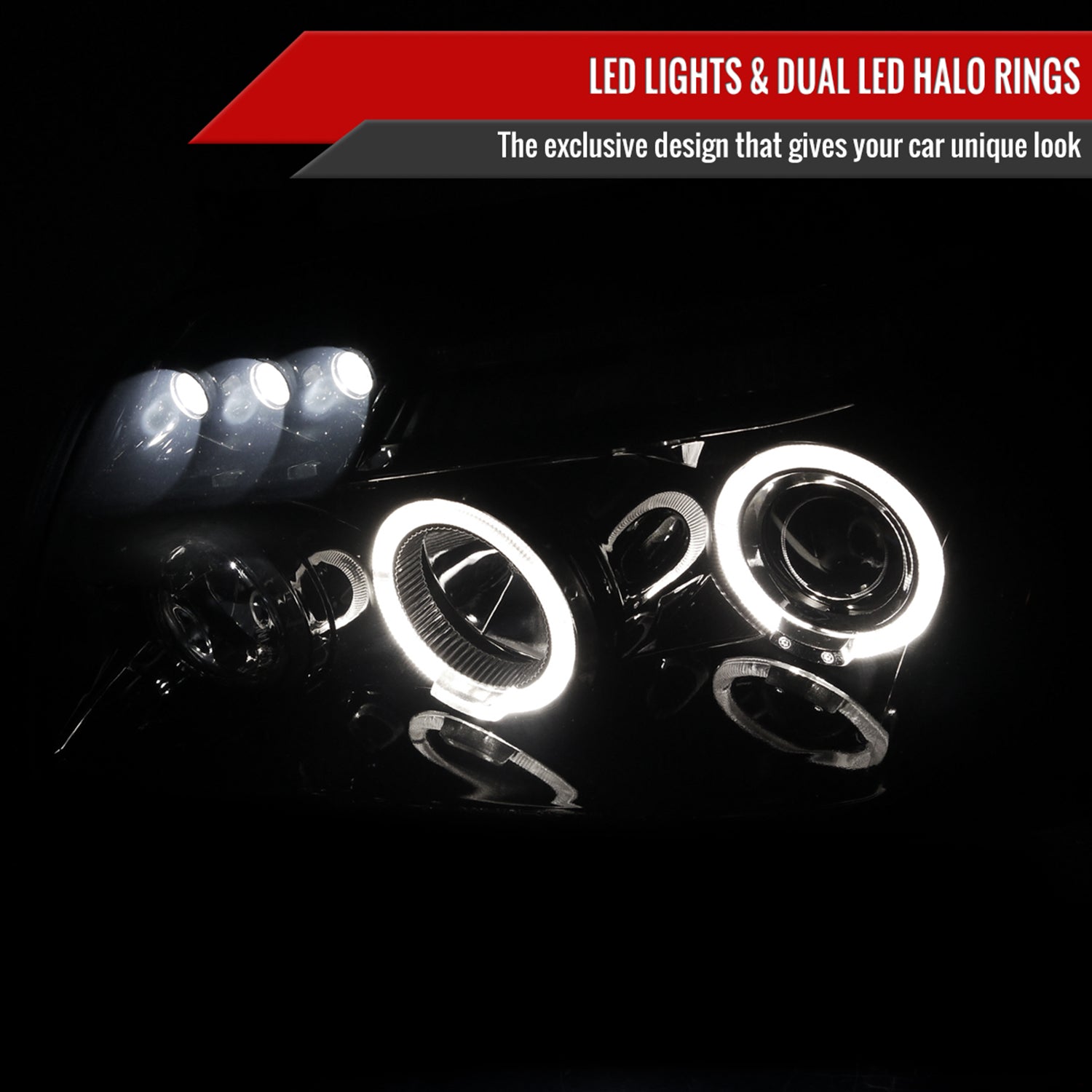 2005-2007 Dodge Magnum Dual Halo Projector Headlights Glossy Black/Smoke Lens