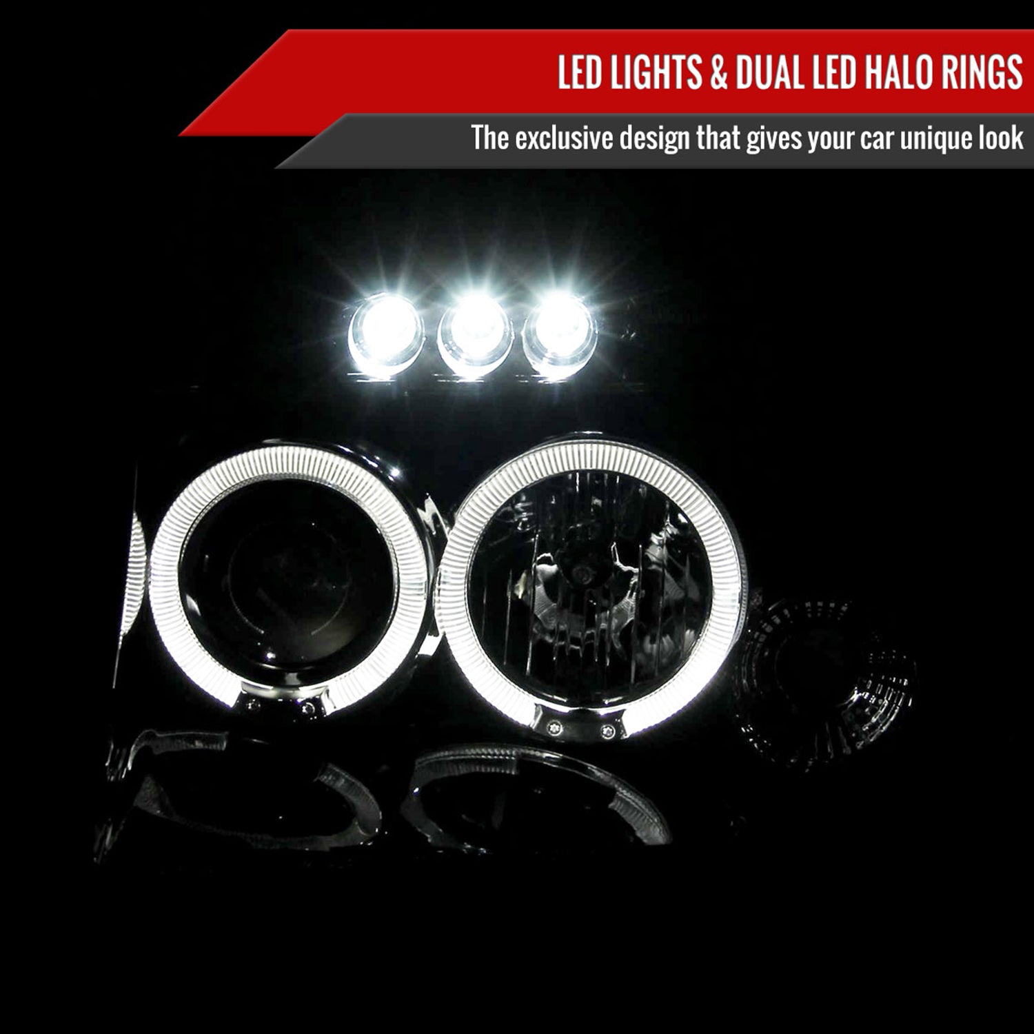 2001-2004 Nissan Frontier Dual Halo Projector Headlights Glossy Black/Smoke