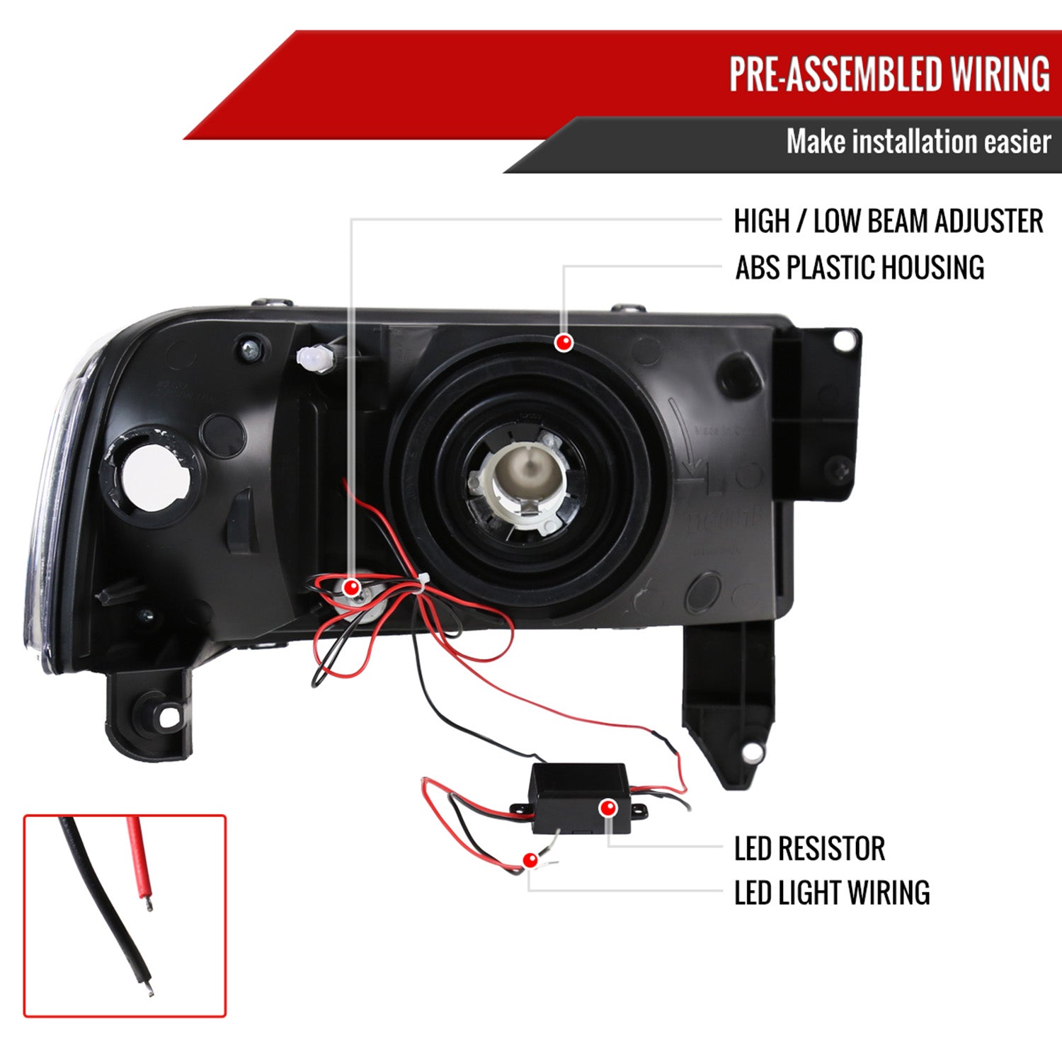 1994-2001 Dodge RAM 1500/ 1994-2002 Dodge RAM 2500 3500 Crystal Headlights Black