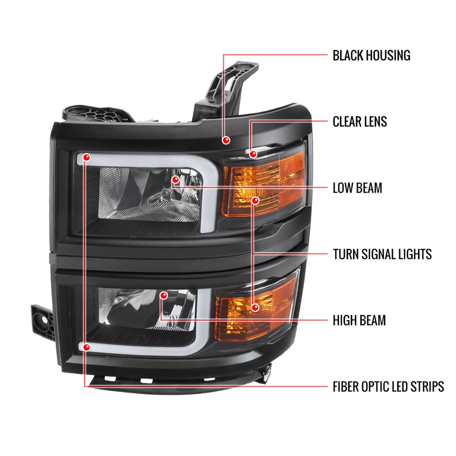 2014-2015 Chevy Silverado 1500 LED Bar Factory Headlights - Black Matt Black