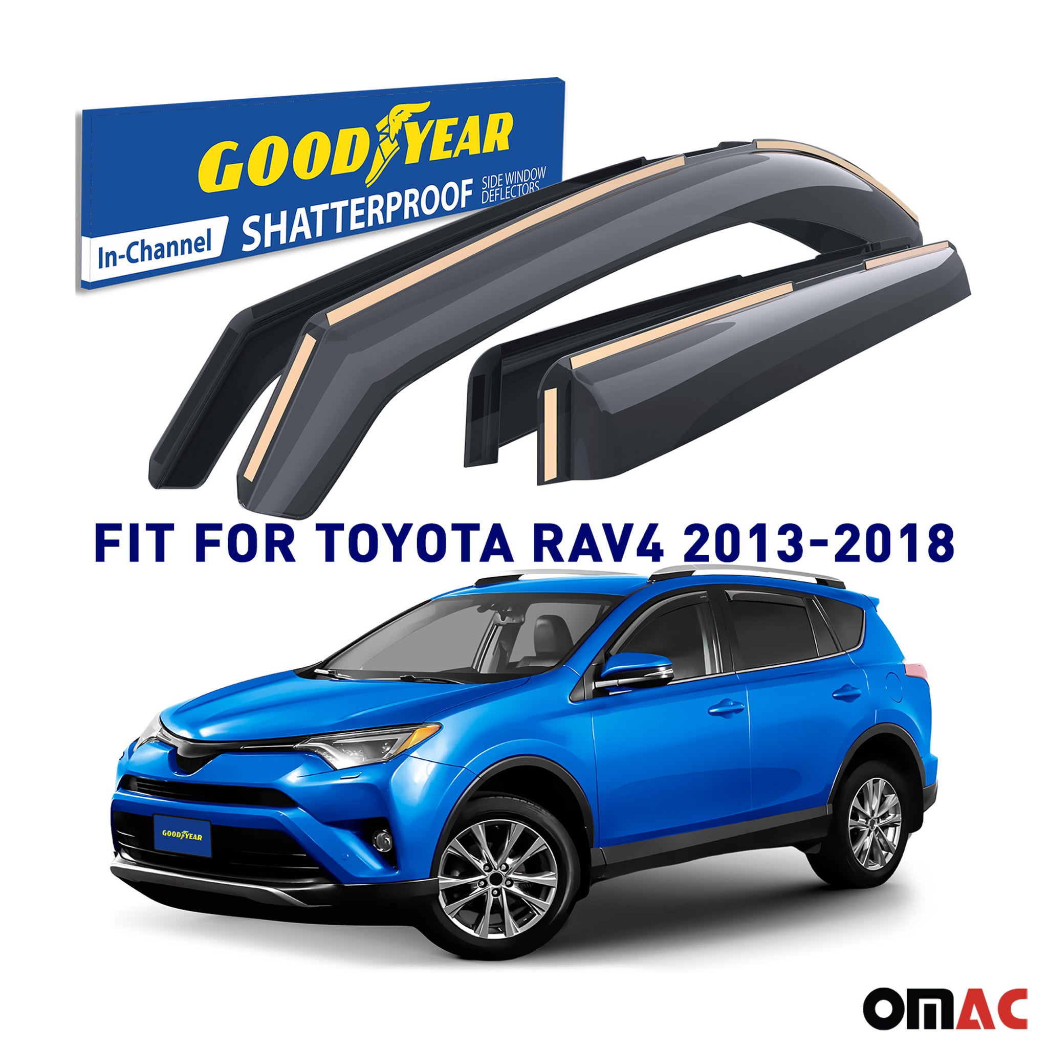 Goodyear Wind Deflectors for Toyota RAV4 2013-2018 In-channel Premium Smoke 4x