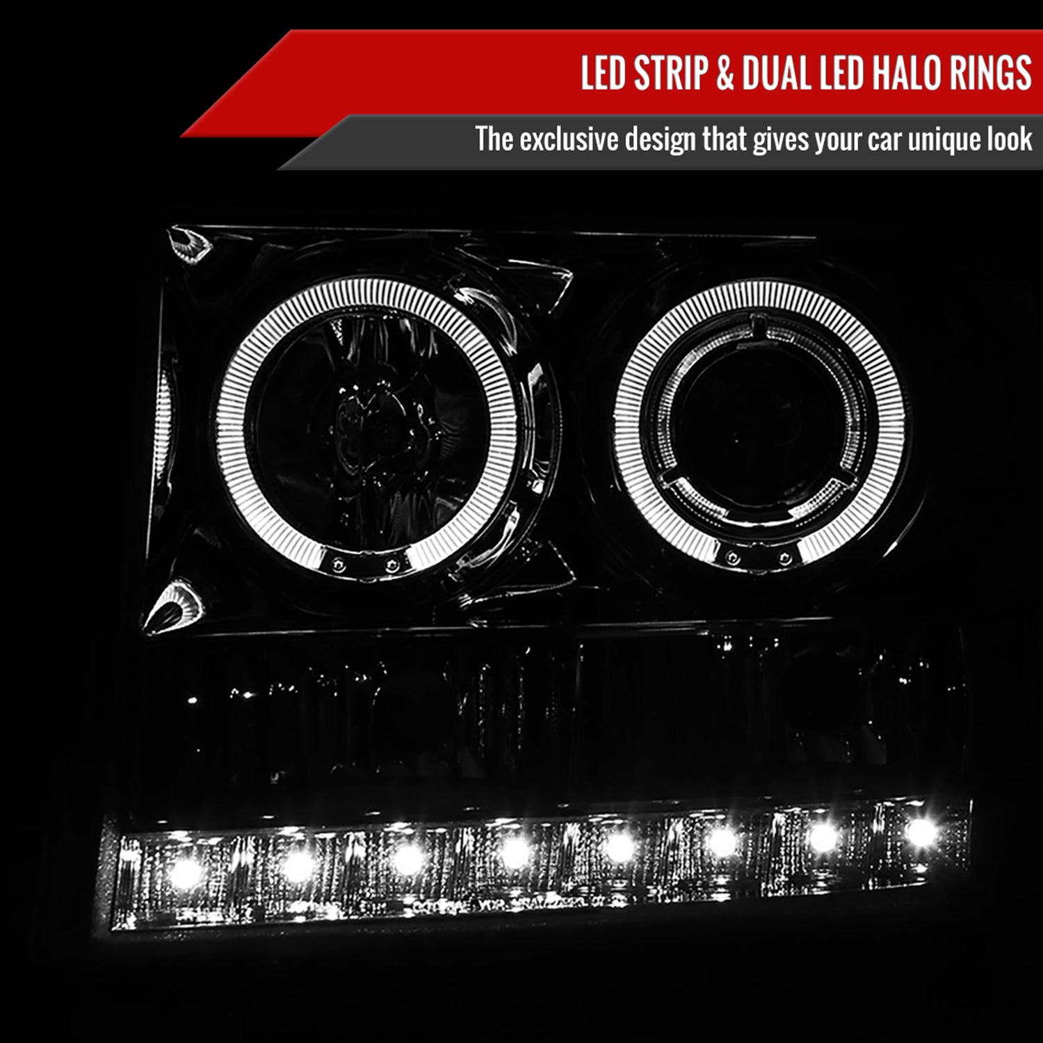 2007-2014 GMC Sierra Dual Halo Projector Headlights Chrome/Clear Lens