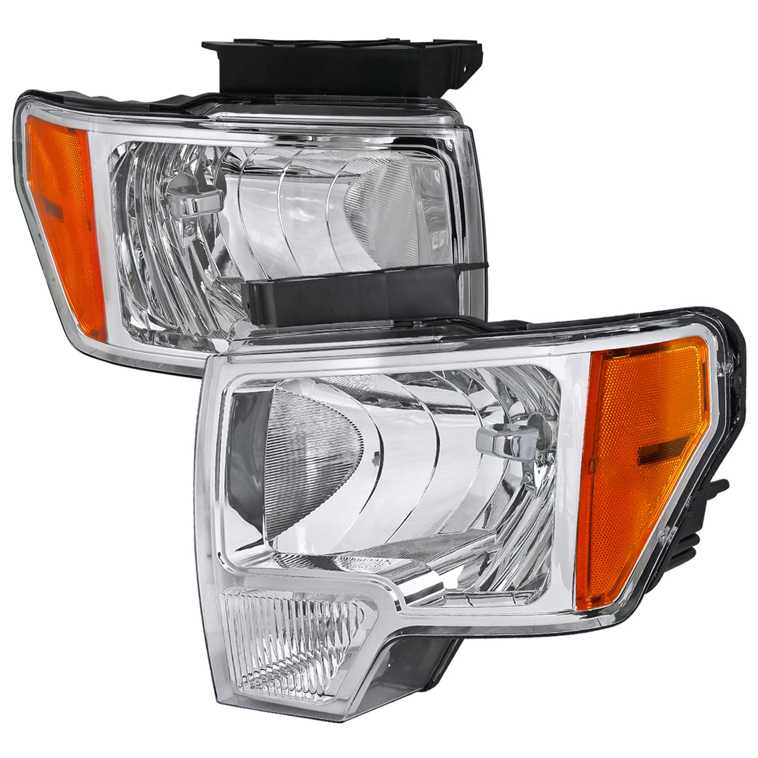 2009-2014 Ford F-150 Factory Crystal Headlights w/Amber Reflector Chrome/Clear