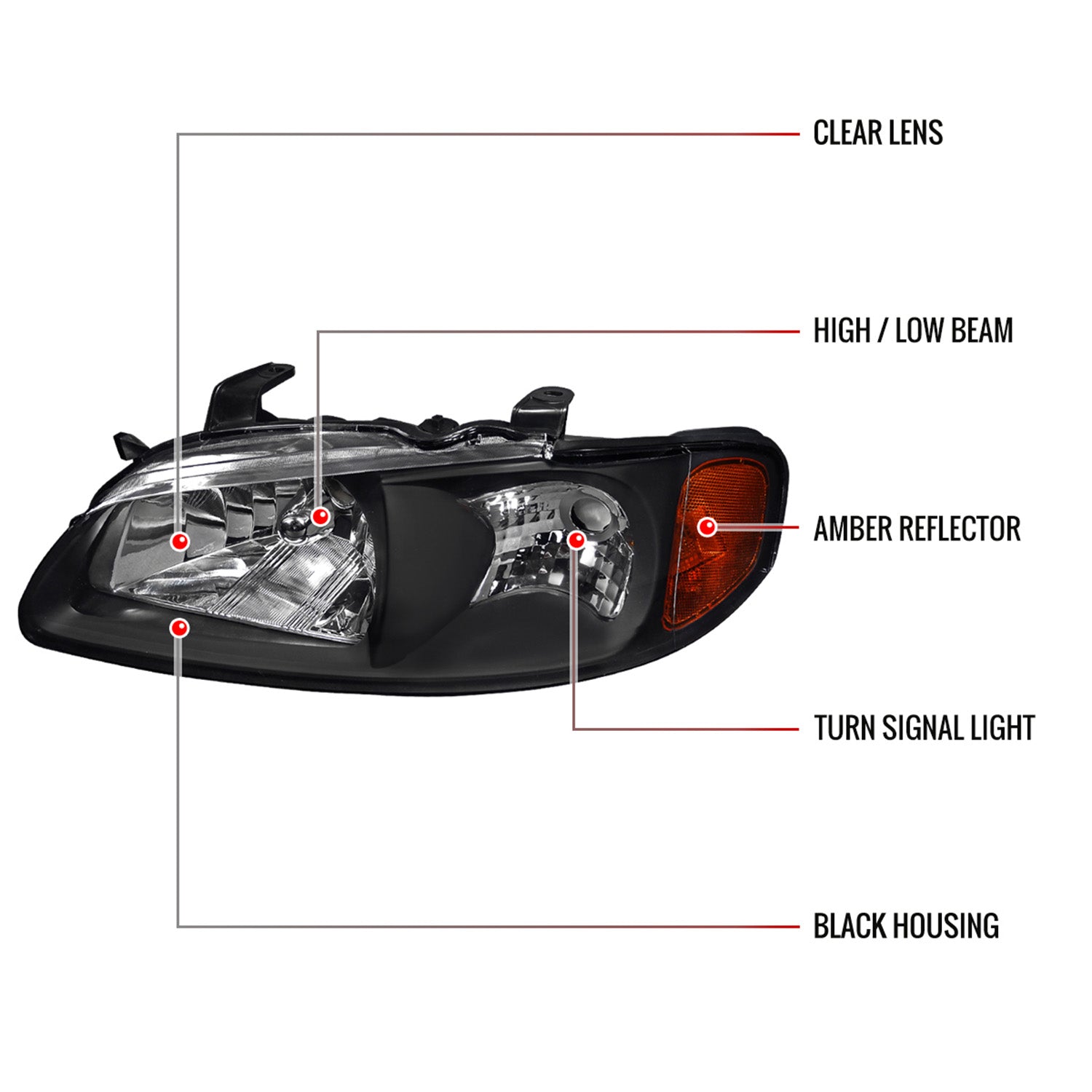 2000-2003 Nissan Sentra Factory Style Crystal Headlights Matte Black/Clear
