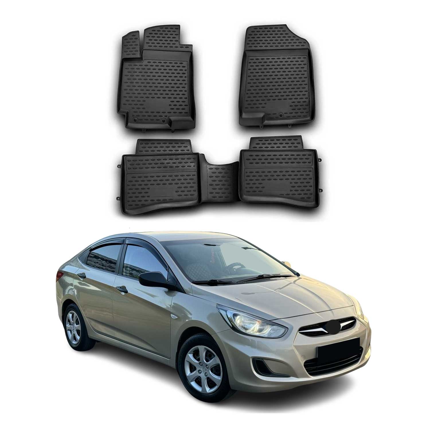 2012-2017 Hyundai Accent Sedan Floor Mats Liners Full Set All Weather Black