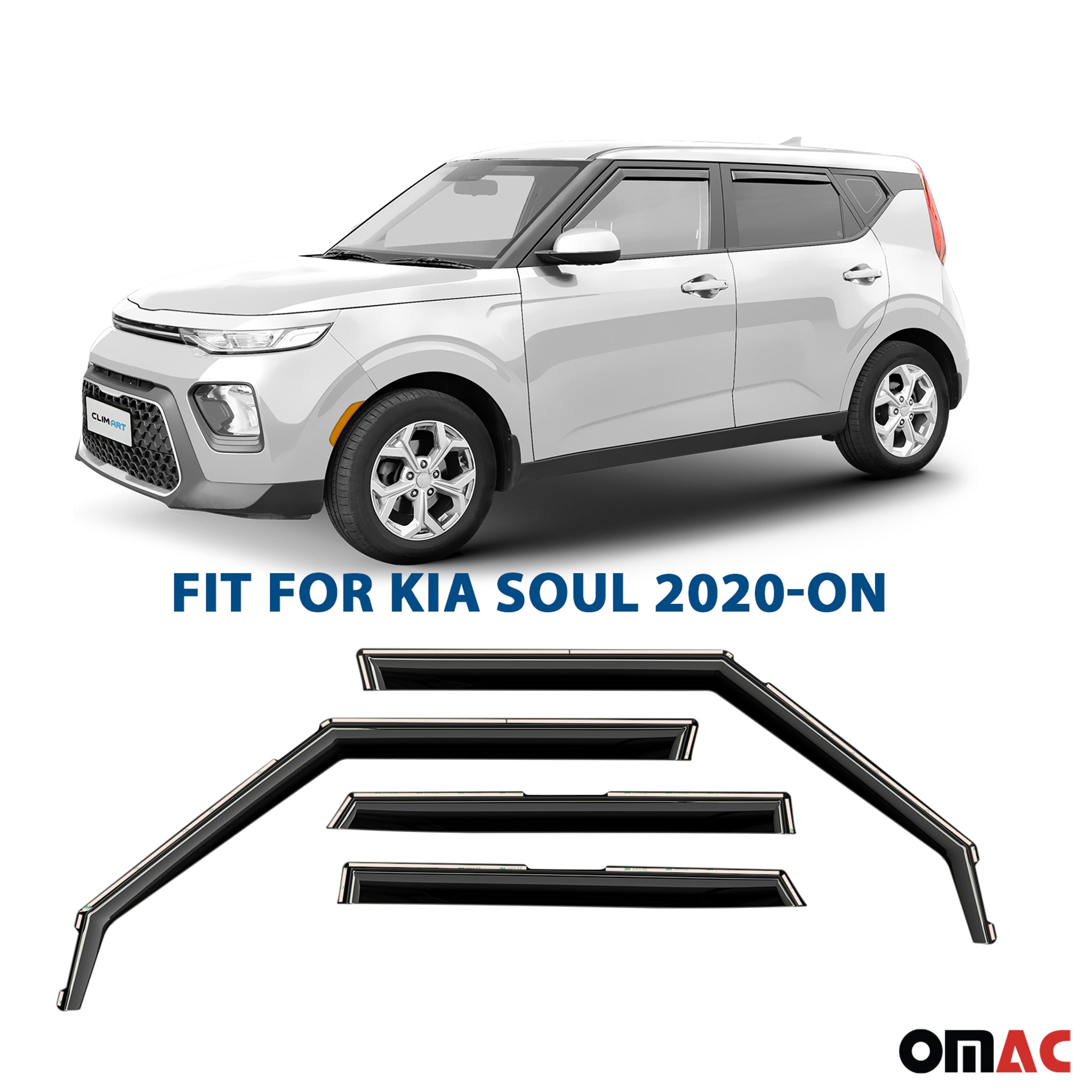 Clim Art Wind Deflectors for Kia Soul 2020-2025 Shatterproof Dark Smoke 4 Pcs