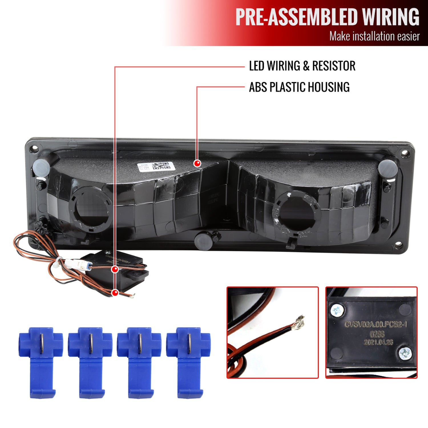 1988-1998 Chevy C10 GMC C/K LED Strip Bumper Corner Signal Lights Matt Black