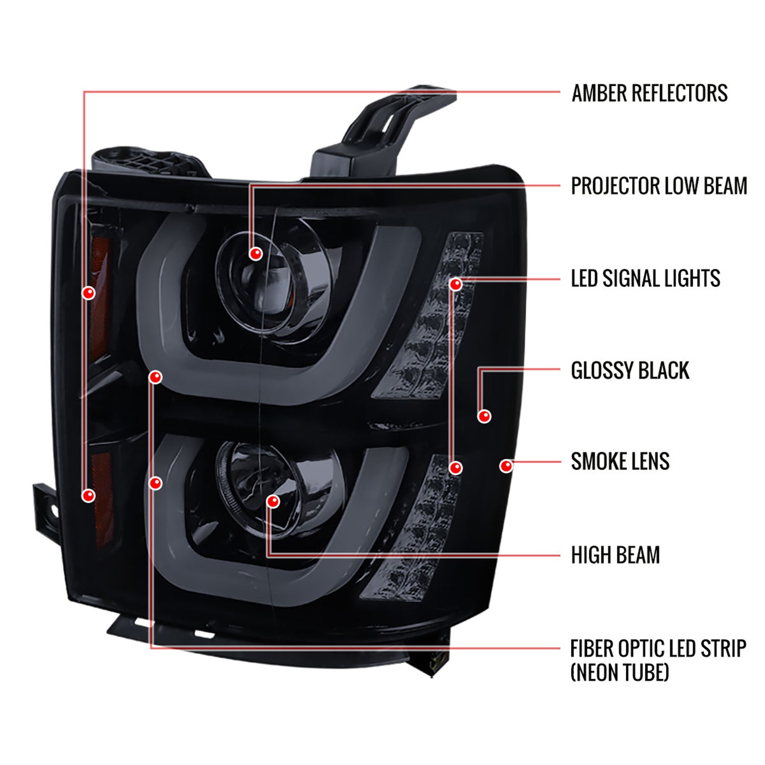 2014-2015 Chevy Silverado 1500 LED U-Bar Headlights LED Signal Lights Smoke