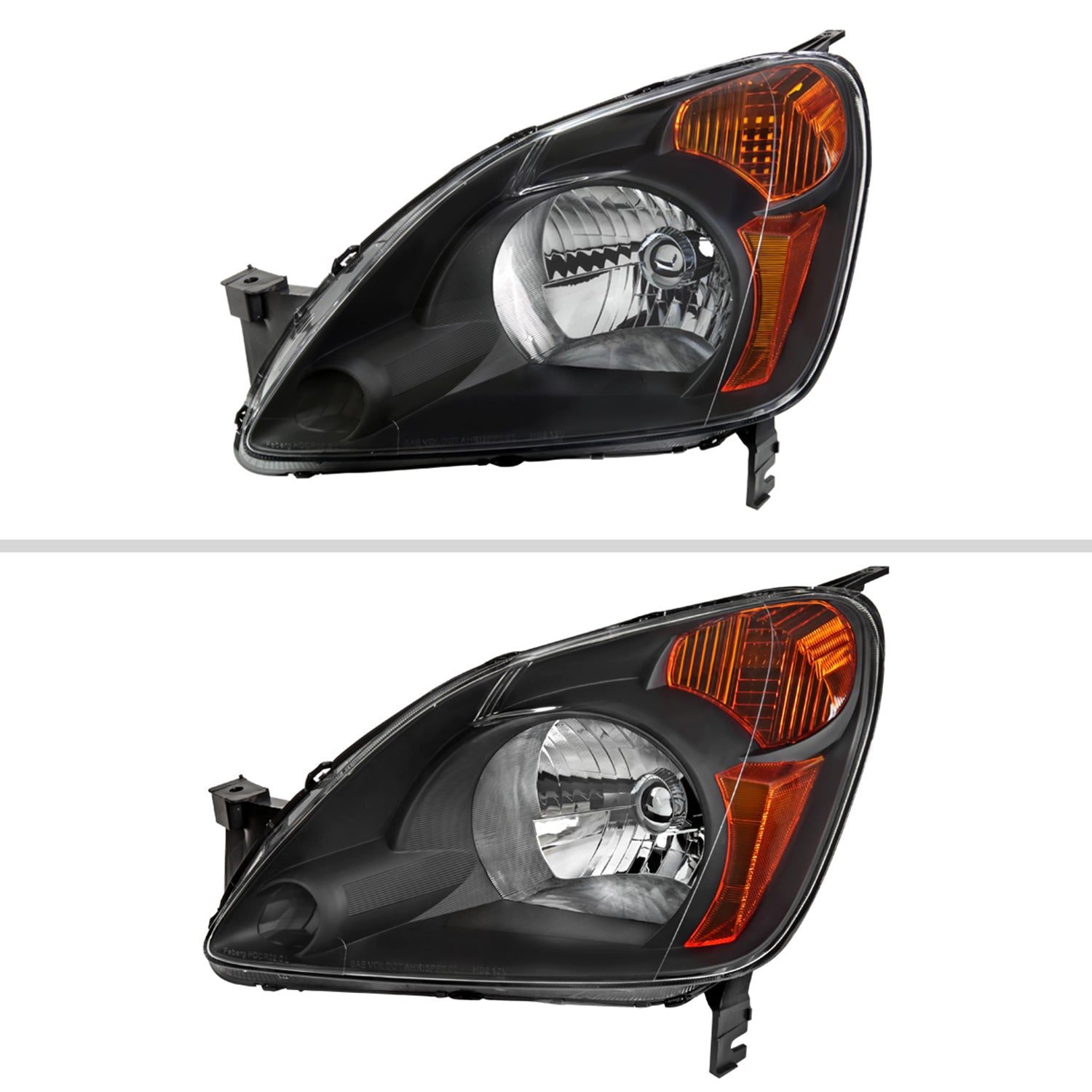 2002-2004 Honda CR-V Factory Headlights w/Amber Reflector Matt Black/Clear