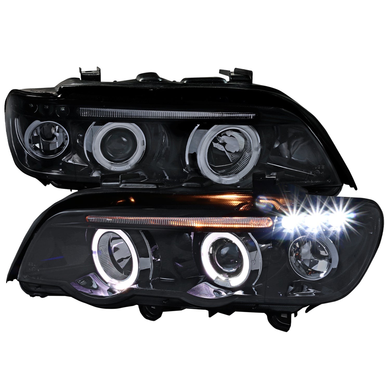 2001-2003 BMW E53 X5 Dual Halo Projector Headlights Glossy Black/Smoke Lens