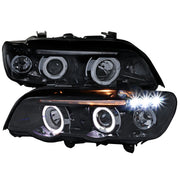 2001-2003 BMW E53 X5 Dual Halo Projector Headlights Glossy Black/Smoke Lens