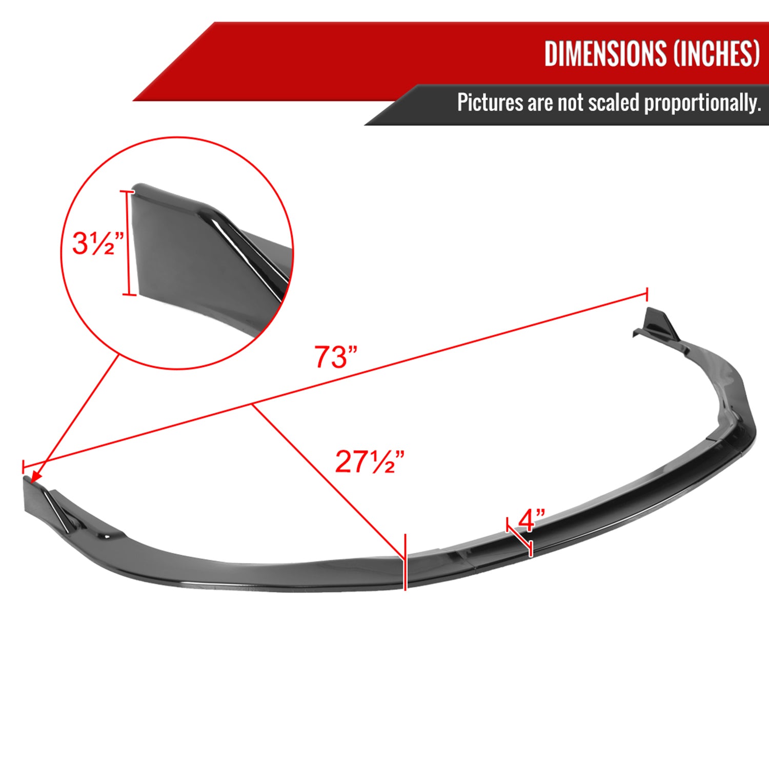 2013-2015 Lexus ES350 Glossy Black 3Pcs Front Bumper Lip Splitter Kit