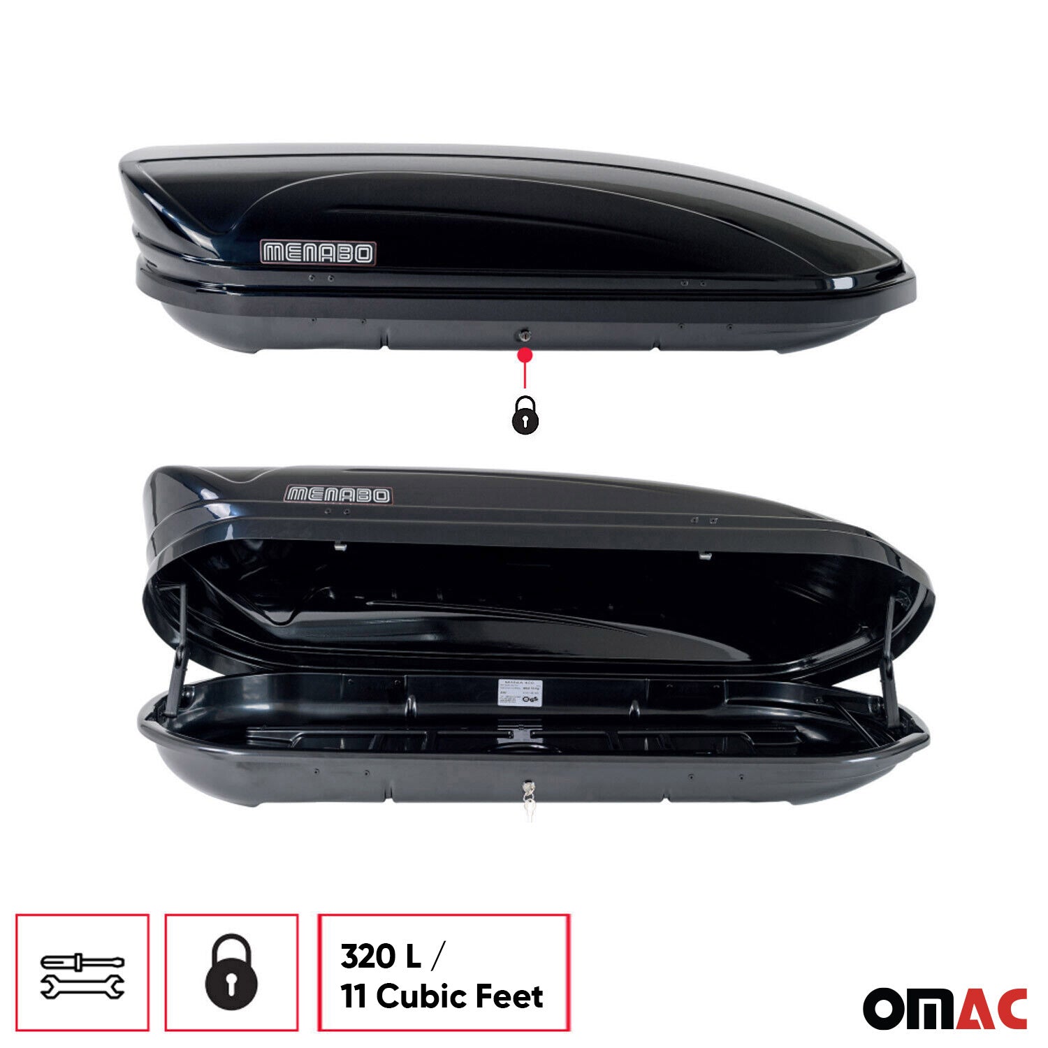 MENABO Roof Box Rooftop Cargo Carrier 11 Cubic Storage Box Black Universal