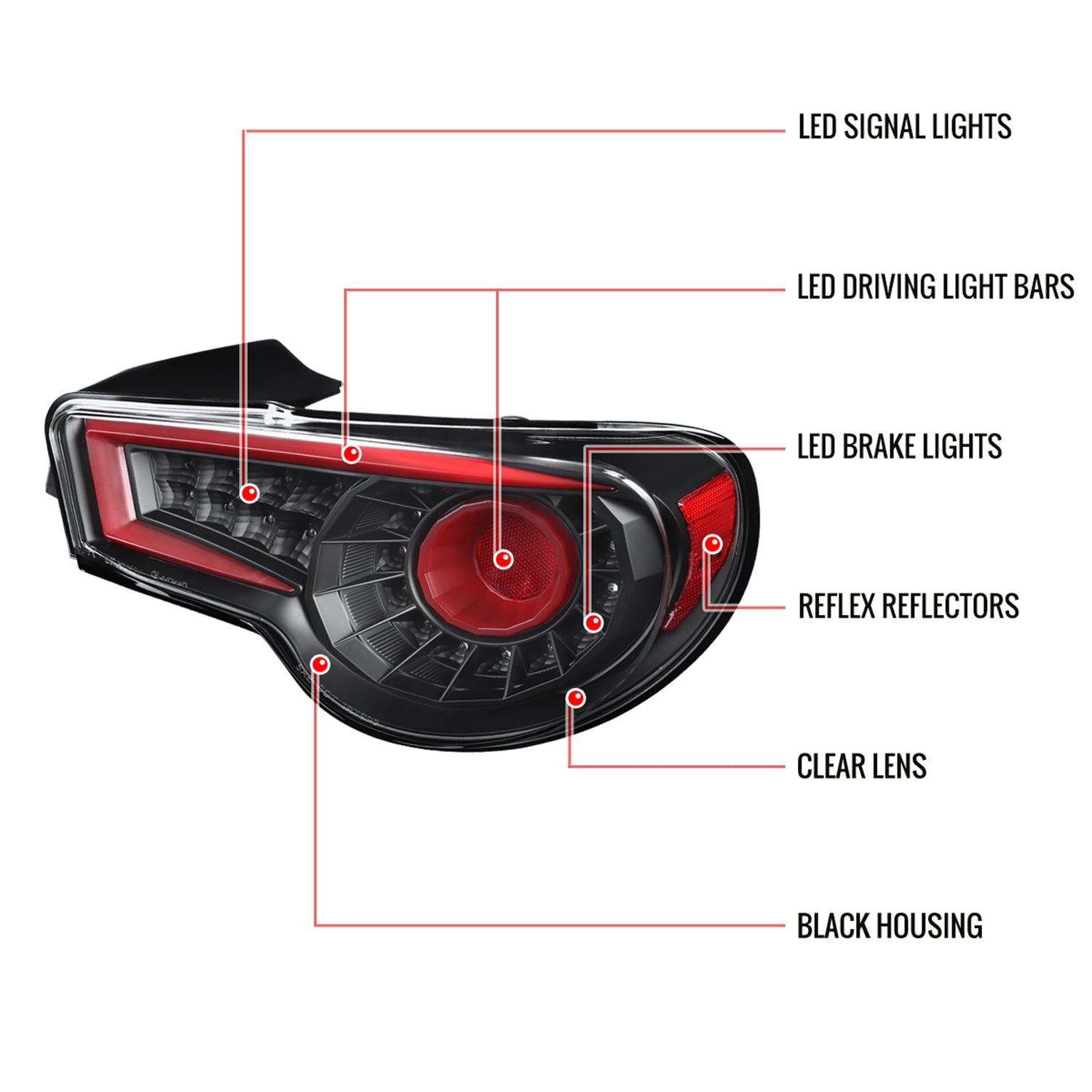 2012-2016 Scion FRS/ Subaru BRZ/ Toyota 86 LED Tail Lights Satin Black/Clear