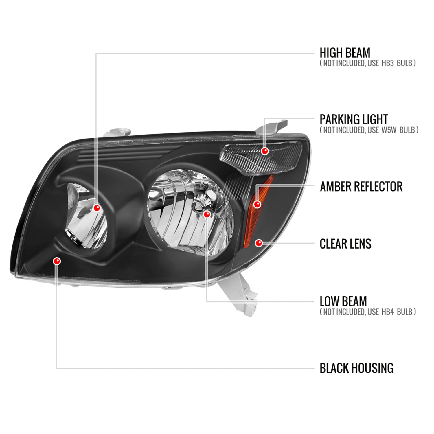 2003-2005 Toyota 4Runner Factory Style Headlights Matte Black/Clear Lens