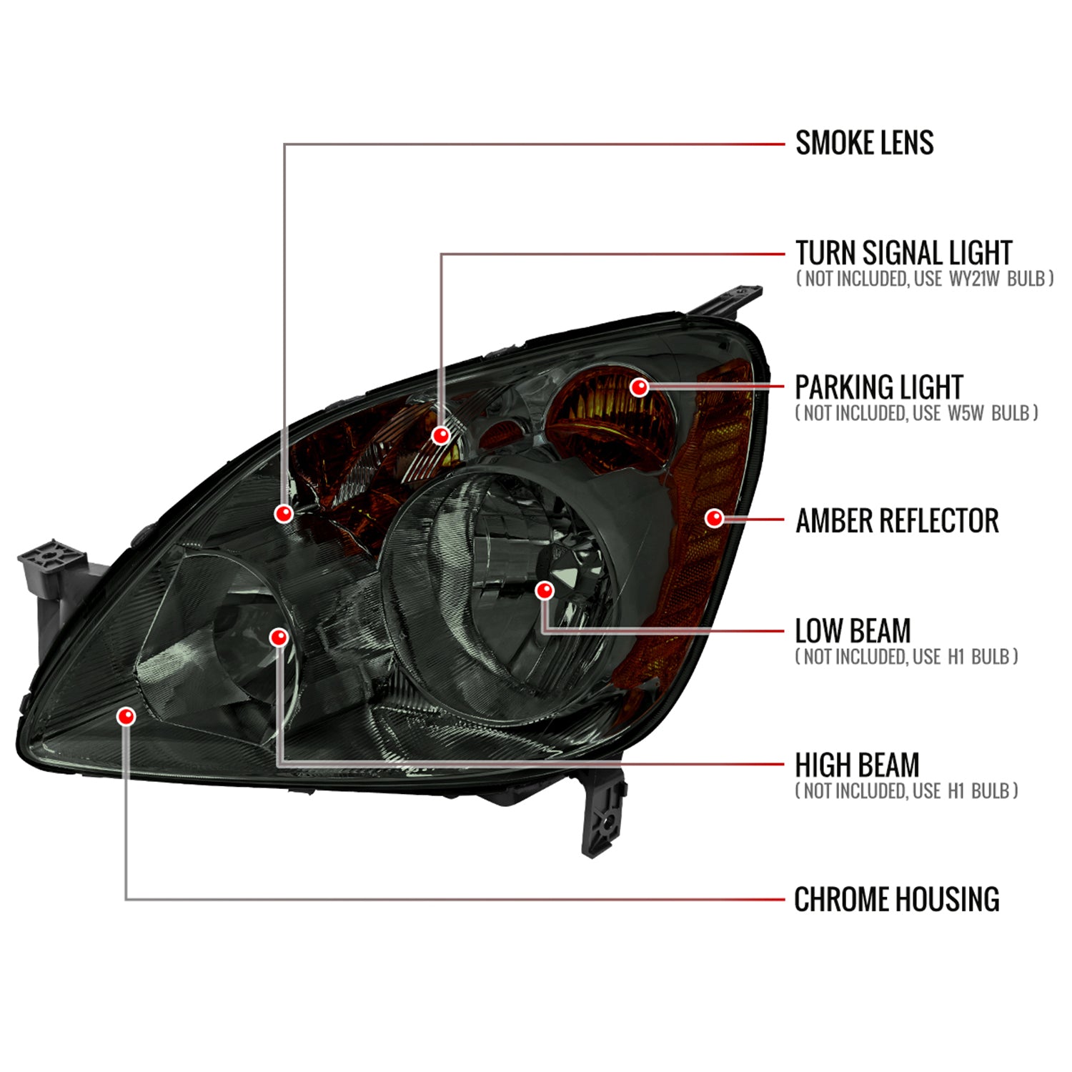 2005-2006 Honda CR-V Factory JP Headlights w/Amber Reflectors Chrome/Smoke