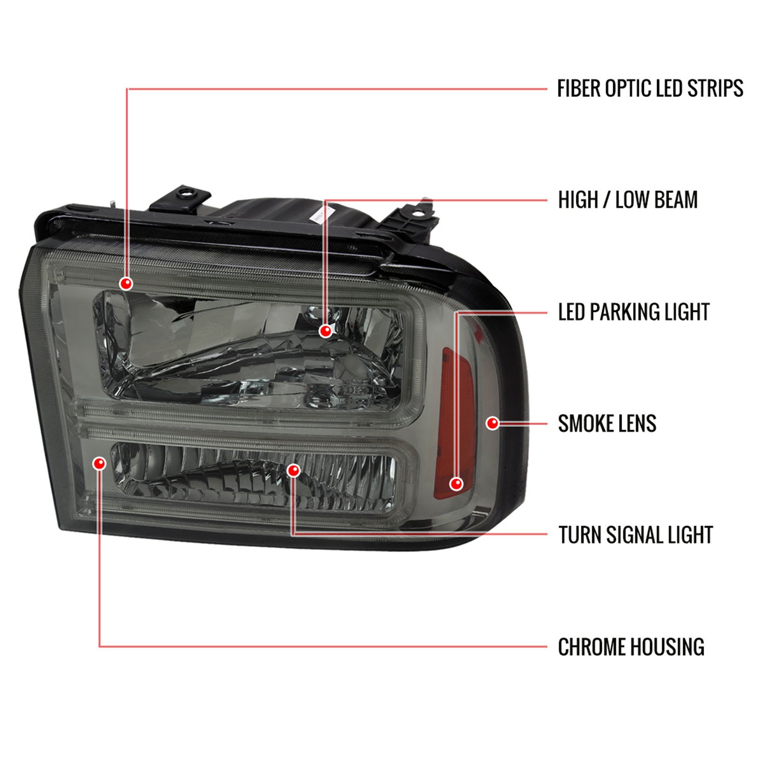 2005-2007 Ford F250/350/450 SuperDuty Dual LED C-Bar Factory Headlights Smoked