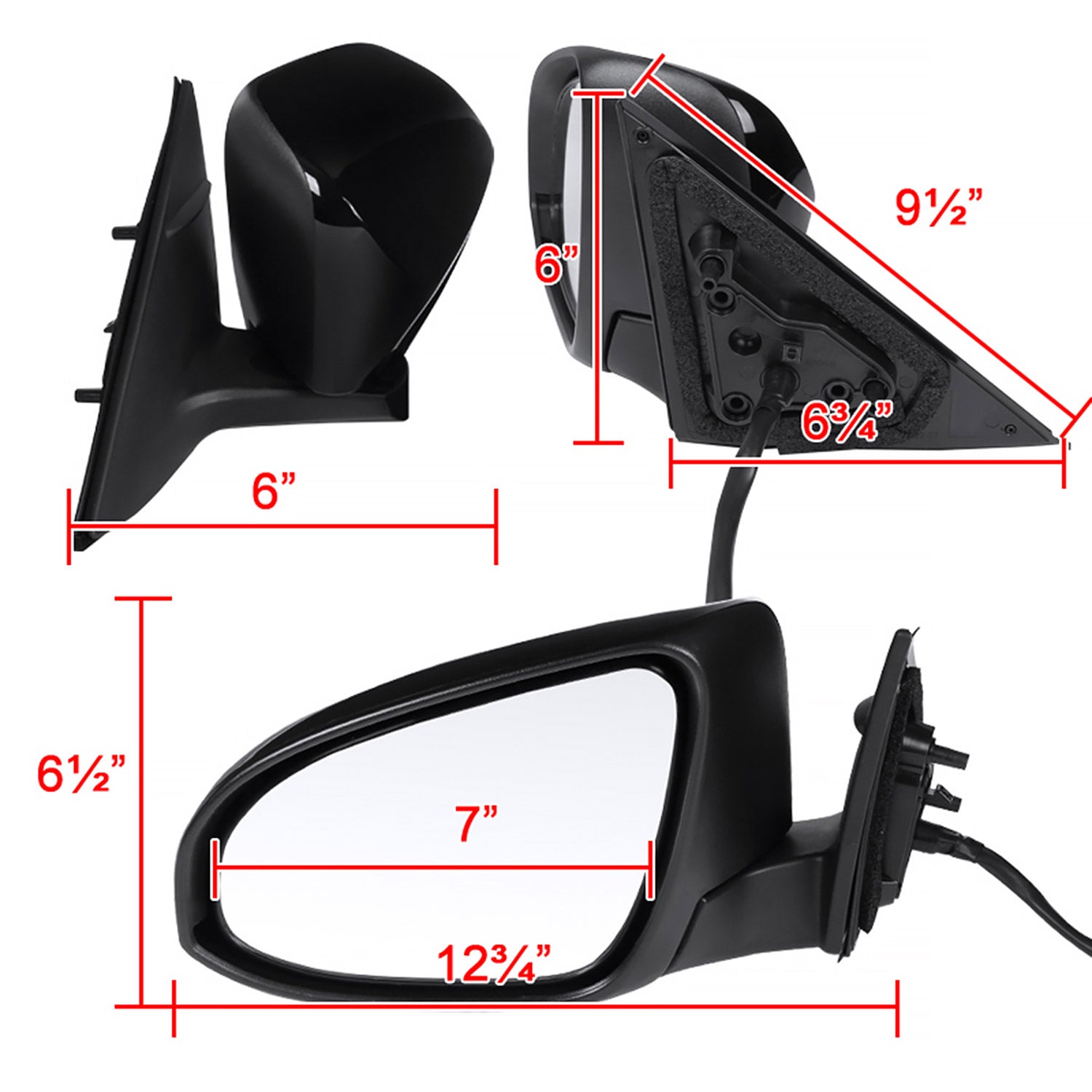 2012-2014 Toyota Camry Glossy Black 3-Pin Adjustable Side Mirror - Driver Side