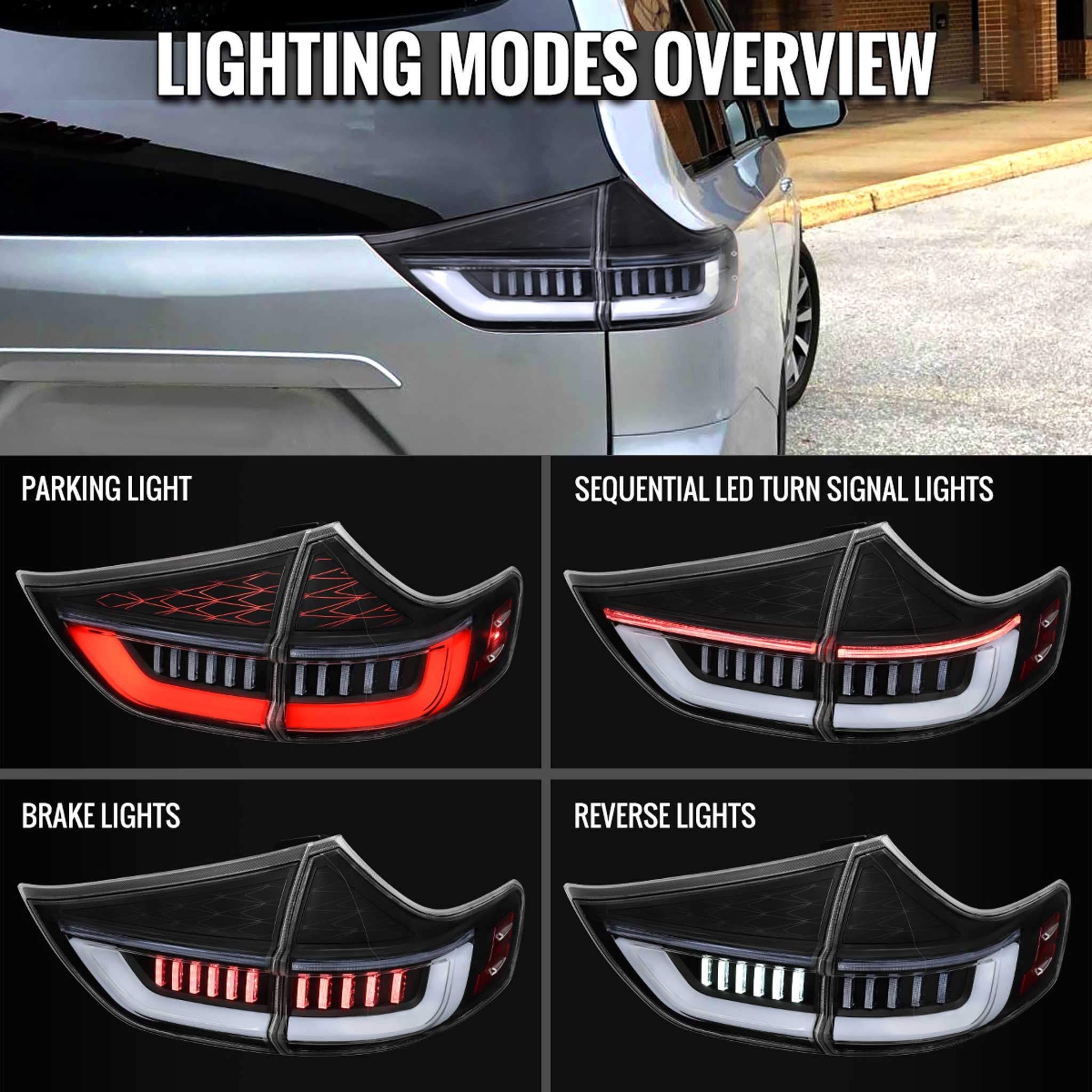 For Toyota Sienna 2011-2014 Full LED Tail Lights Sequential Signal Startup Black Housing Clear Lens