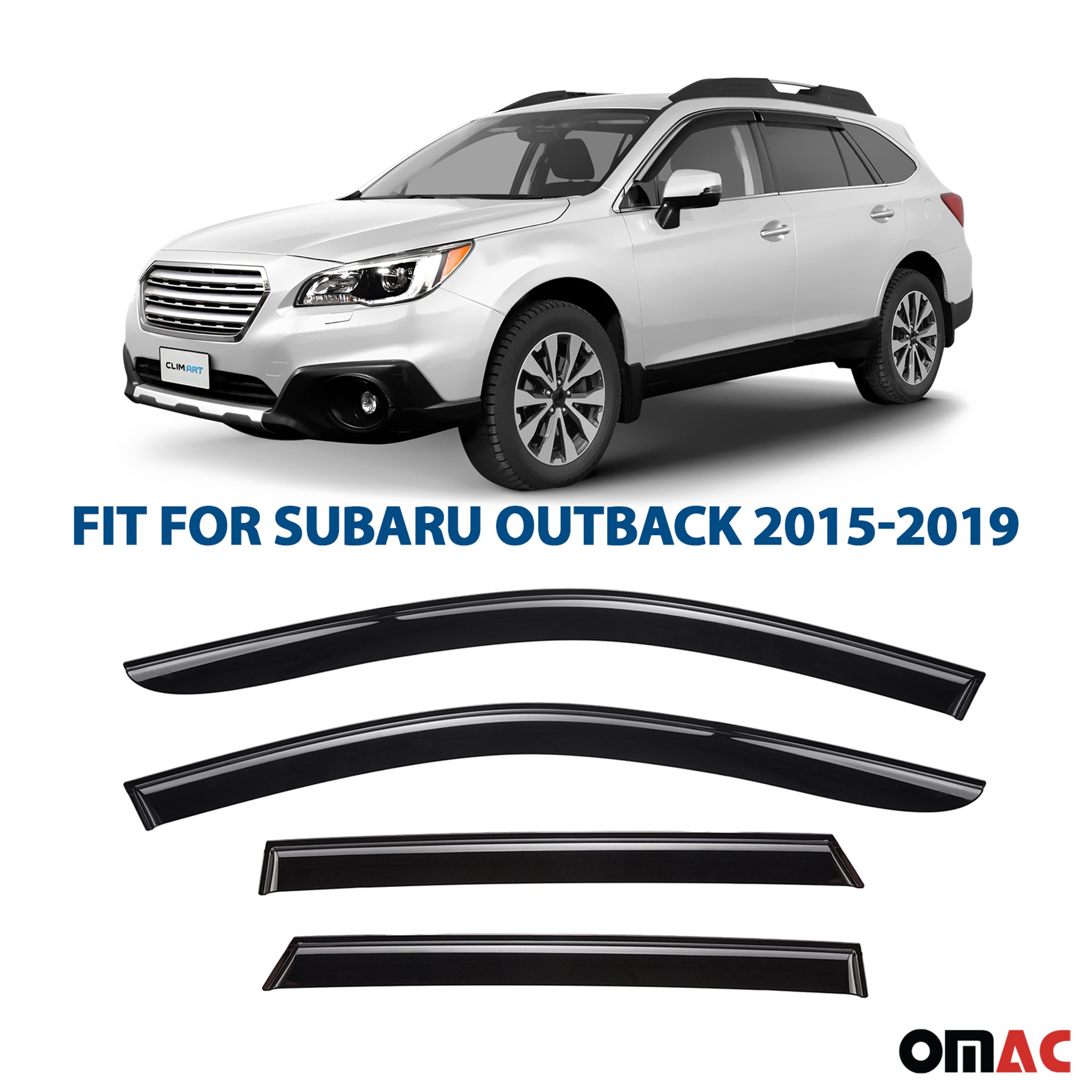 Clim Art Wind Deflectors for Subaru Outback 2015-2019 Shatterproof Smoke 4 Pcs